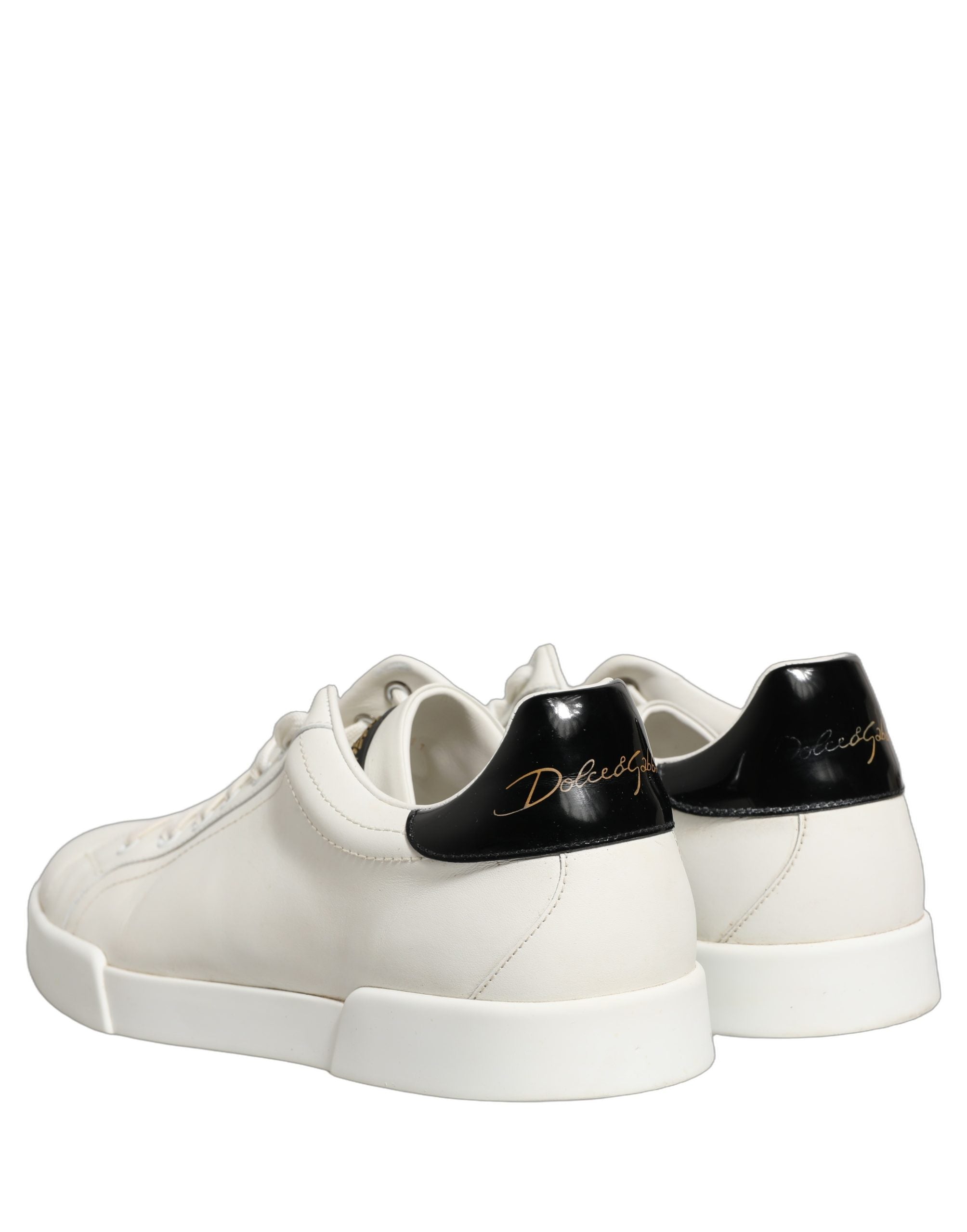 Dolce & Gabbana White Black Leather Lace Up Sneakers Shoes