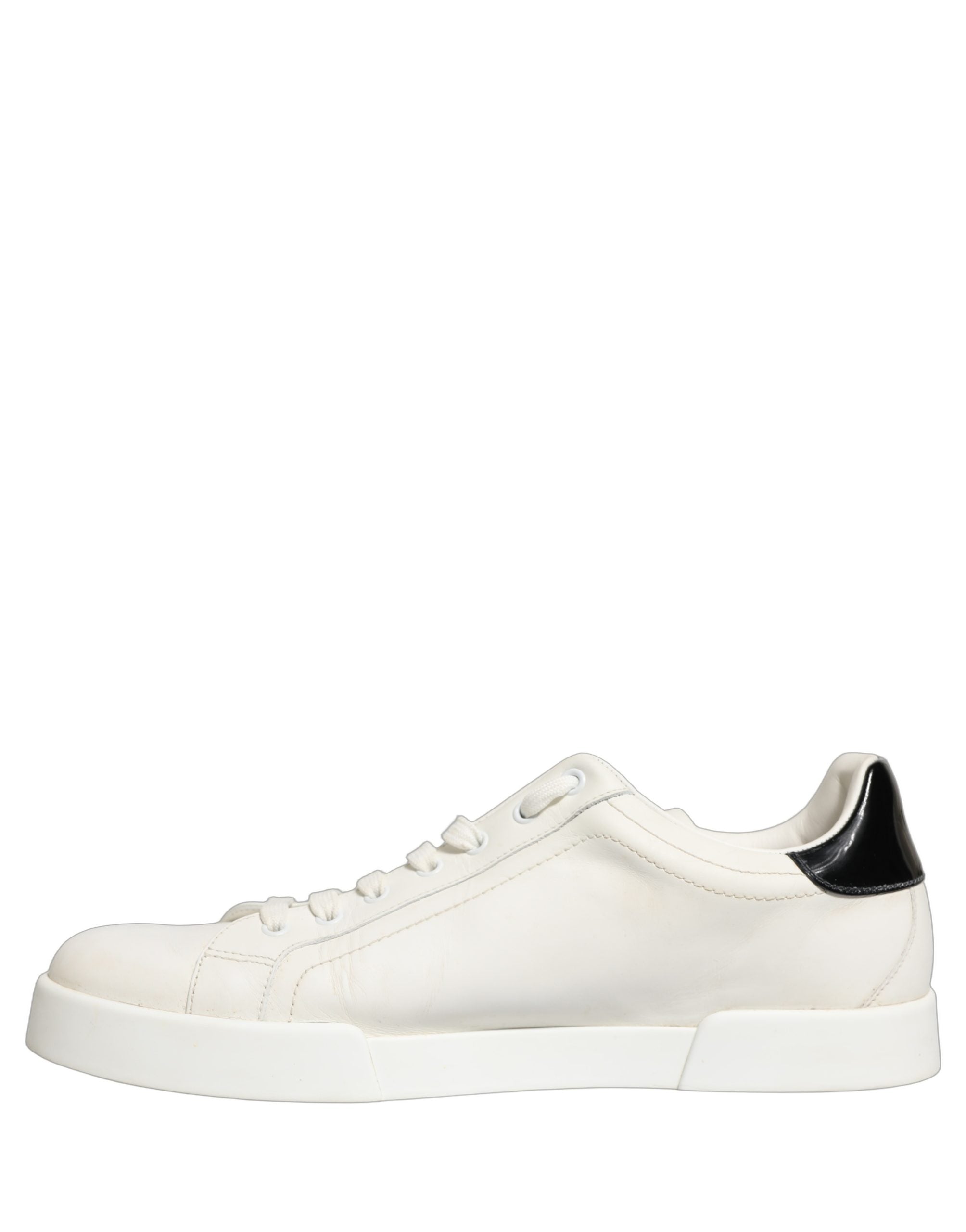 Dolce & Gabbana White Black Leather Lace Up Sneakers Shoes