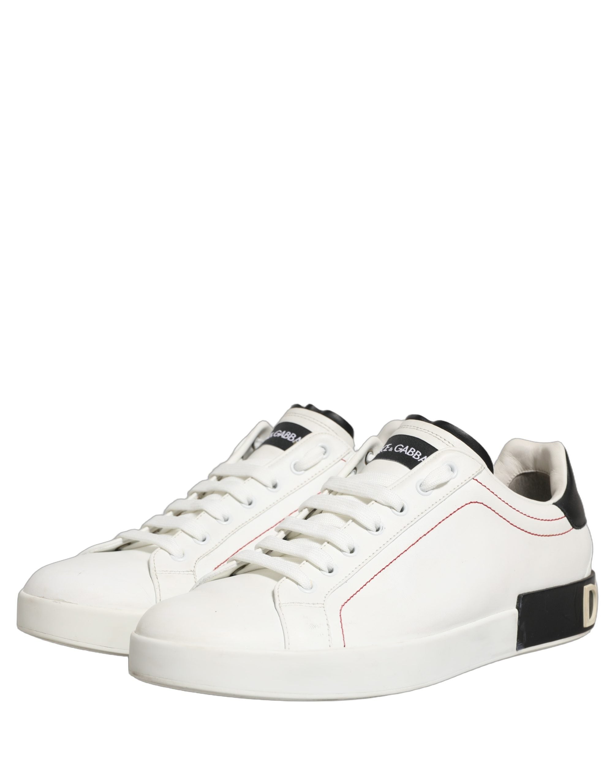 Dolce & Gabbana White Black Leather Lace Up Sneakers Shoes