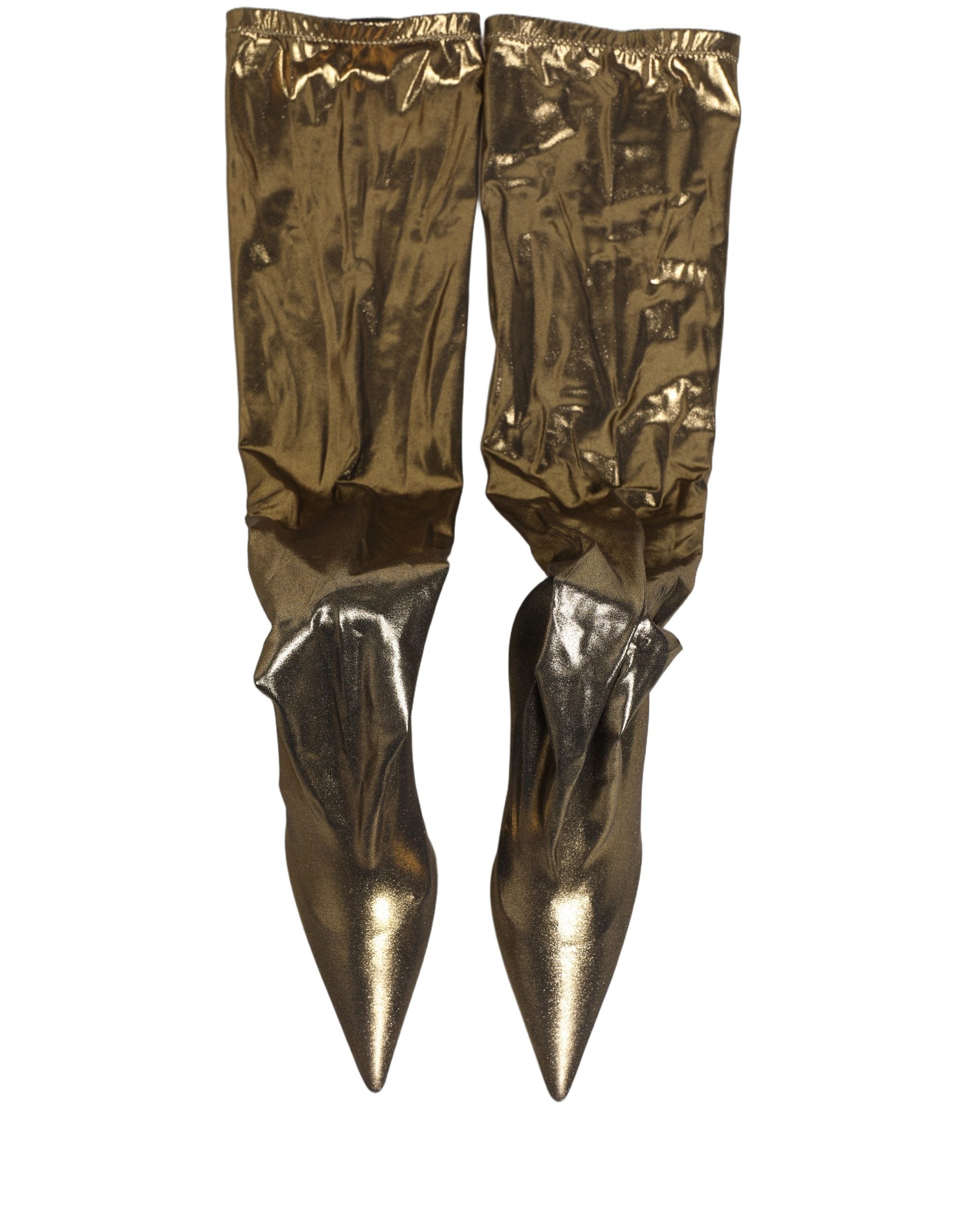 Dolce & Gabbana Gold Nylon Socks Knee High Boots Pumps Shoes