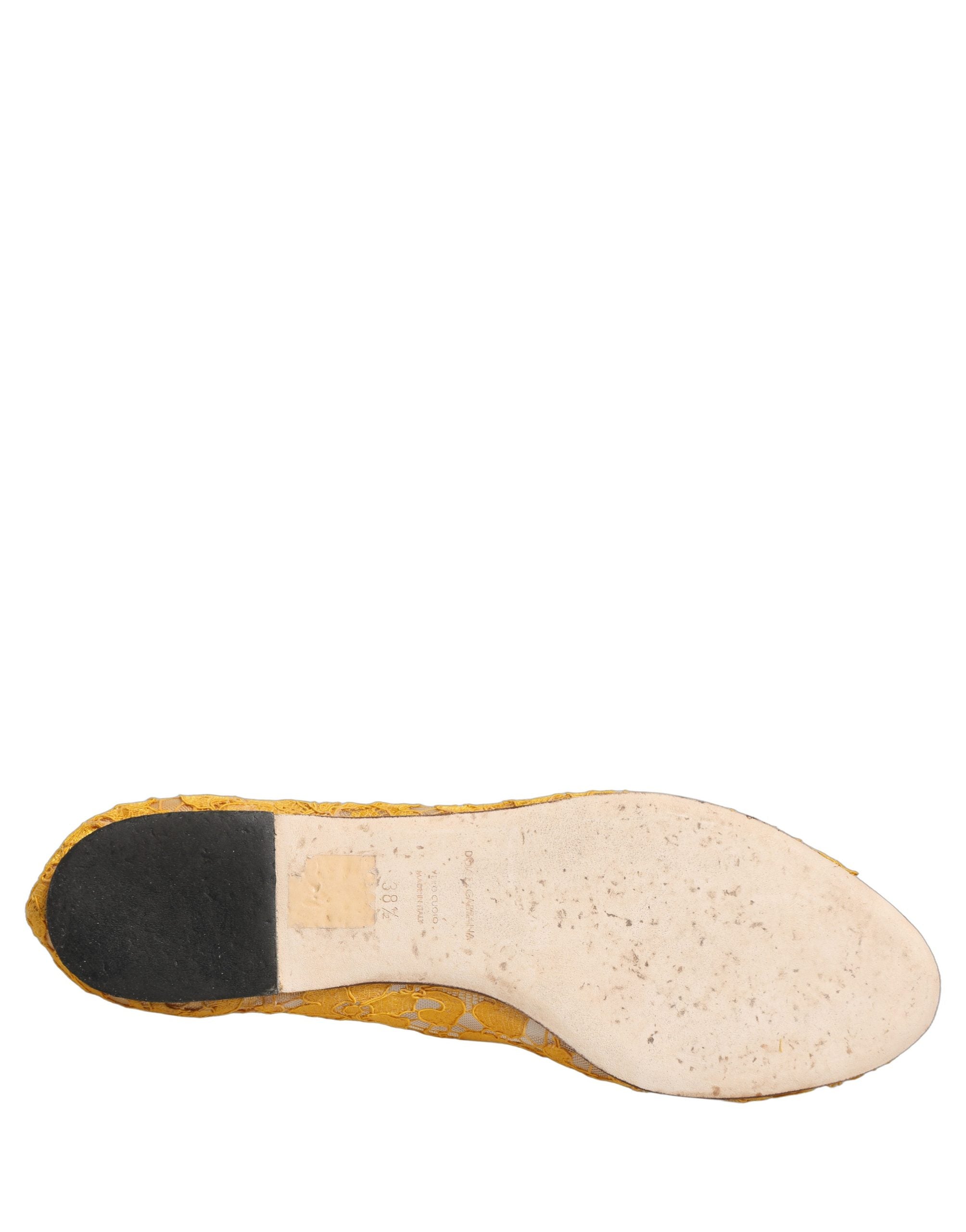 Dolce & Gabbana Yellow Taormina Lace Crystals Flats Shoes