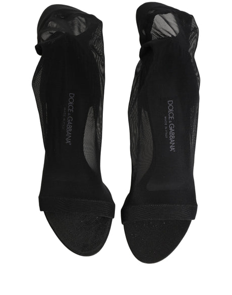 Dolce & Gabbana Black Nylon Mesh Sock Style Boots Shoes