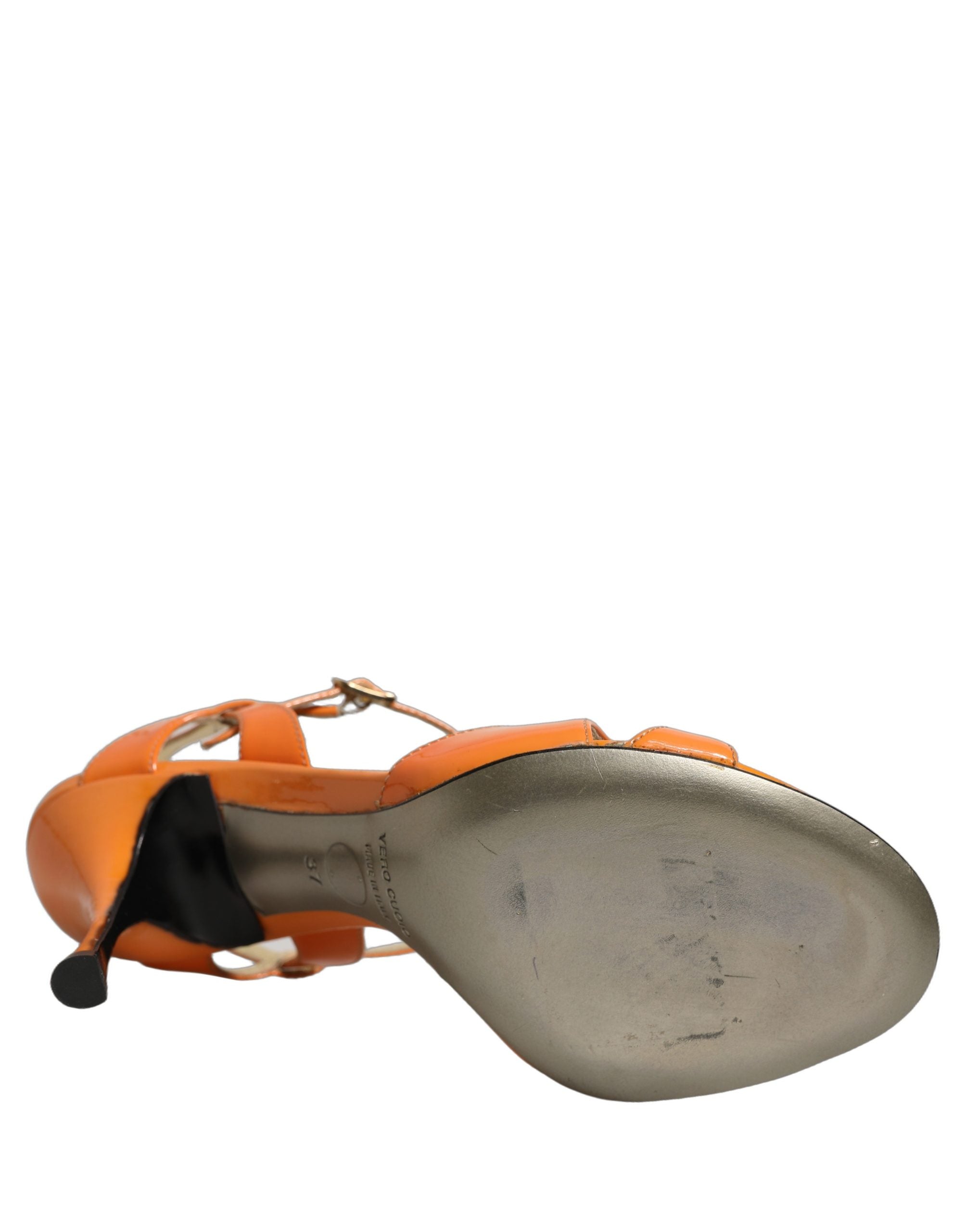 Dolce & Gabbana Orange Leather Stiletto Heels Sandals Shoes