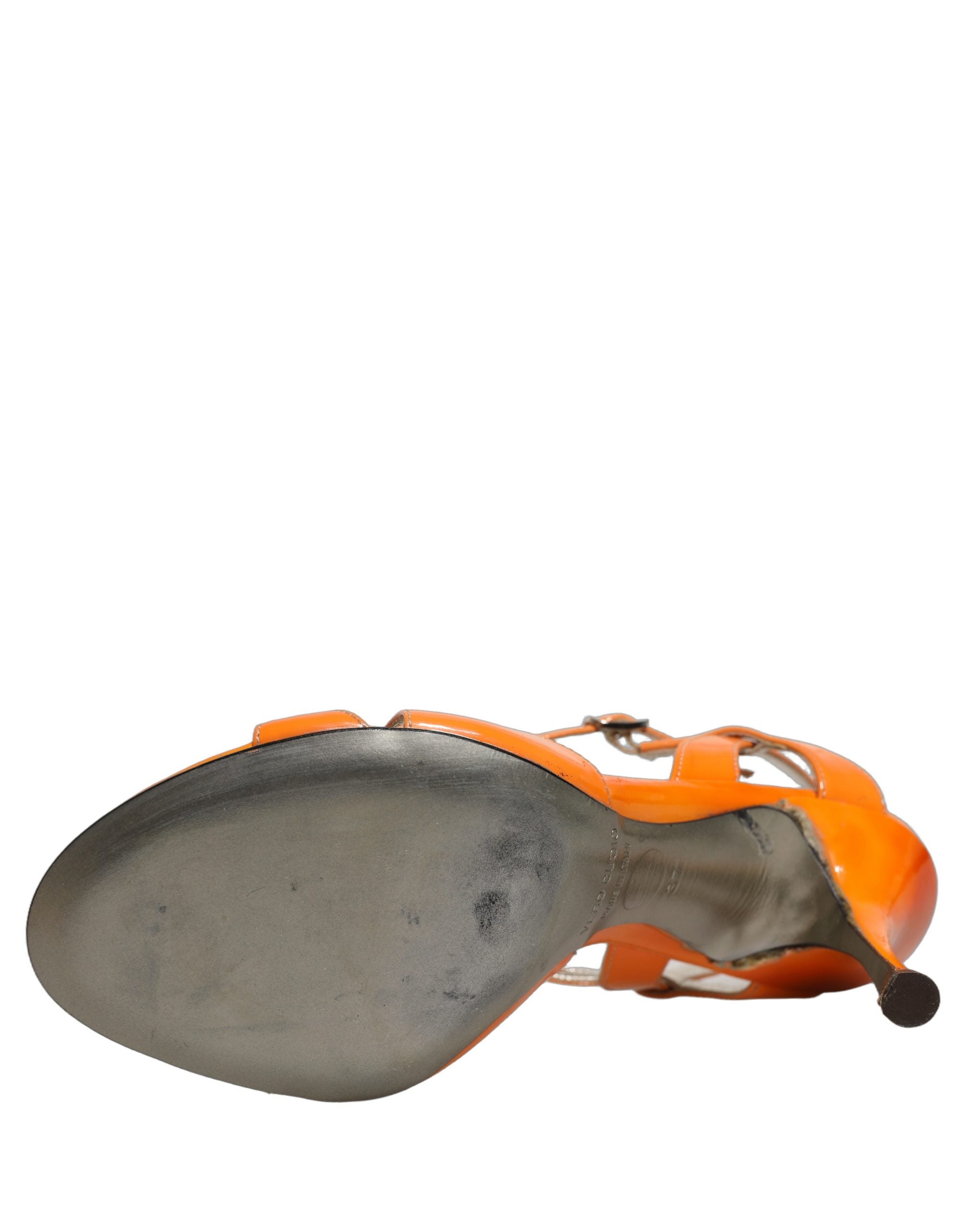 Dolce & Gabbana Orange Leather Stiletto Heels Sandals Shoes