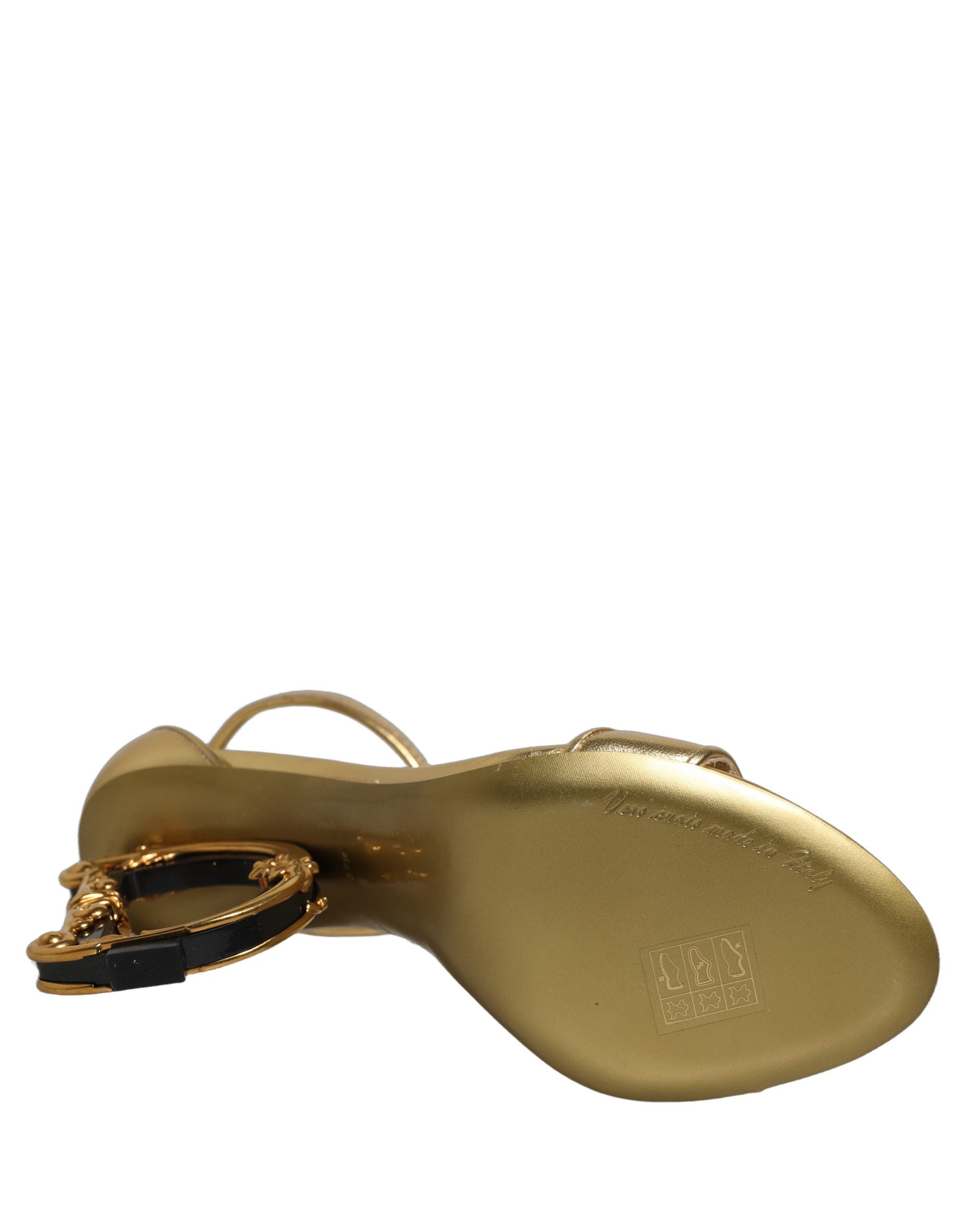 Dolce & Gabbana Gold Leather Ankle Strap Heels Sandals Shoes
