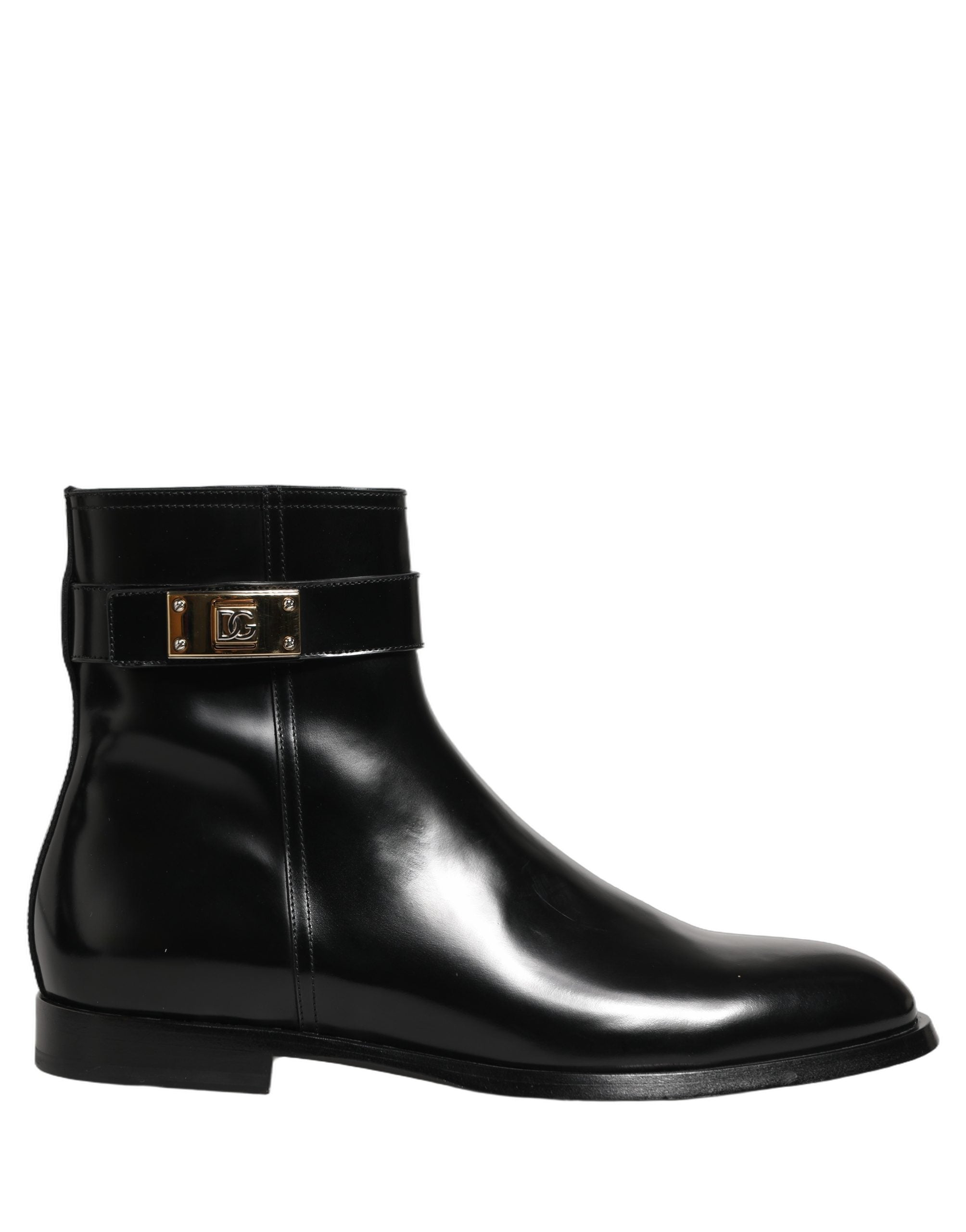 Dolce & Gabbana Black Leather Logo Buckle Mid Calf Boots Shoes