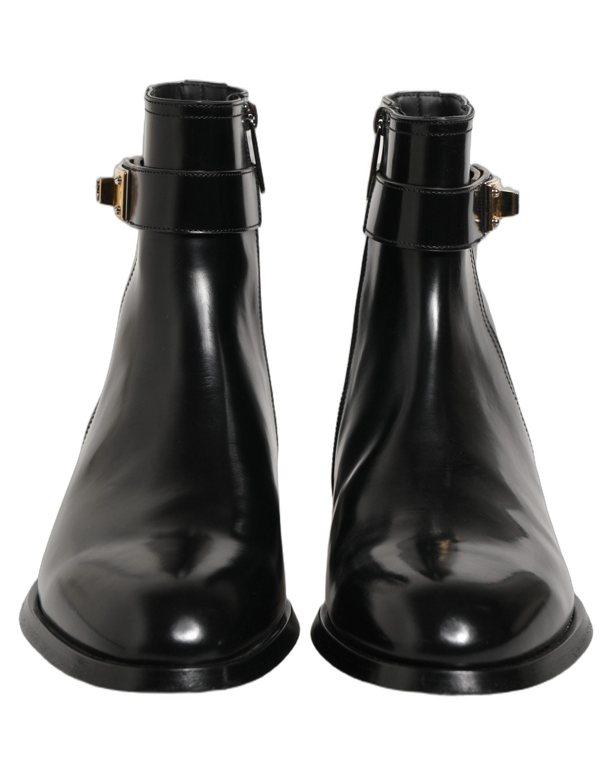 Dolce & Gabbana Black Leather Logo Buckle Mid Calf Boots Shoes
