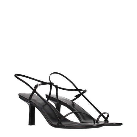 The Row Black Leather Stiletto Heel Sandals