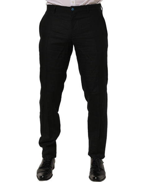 Dolce & Gabbana Black Linen Skinny Leg Dress Trouser Pants