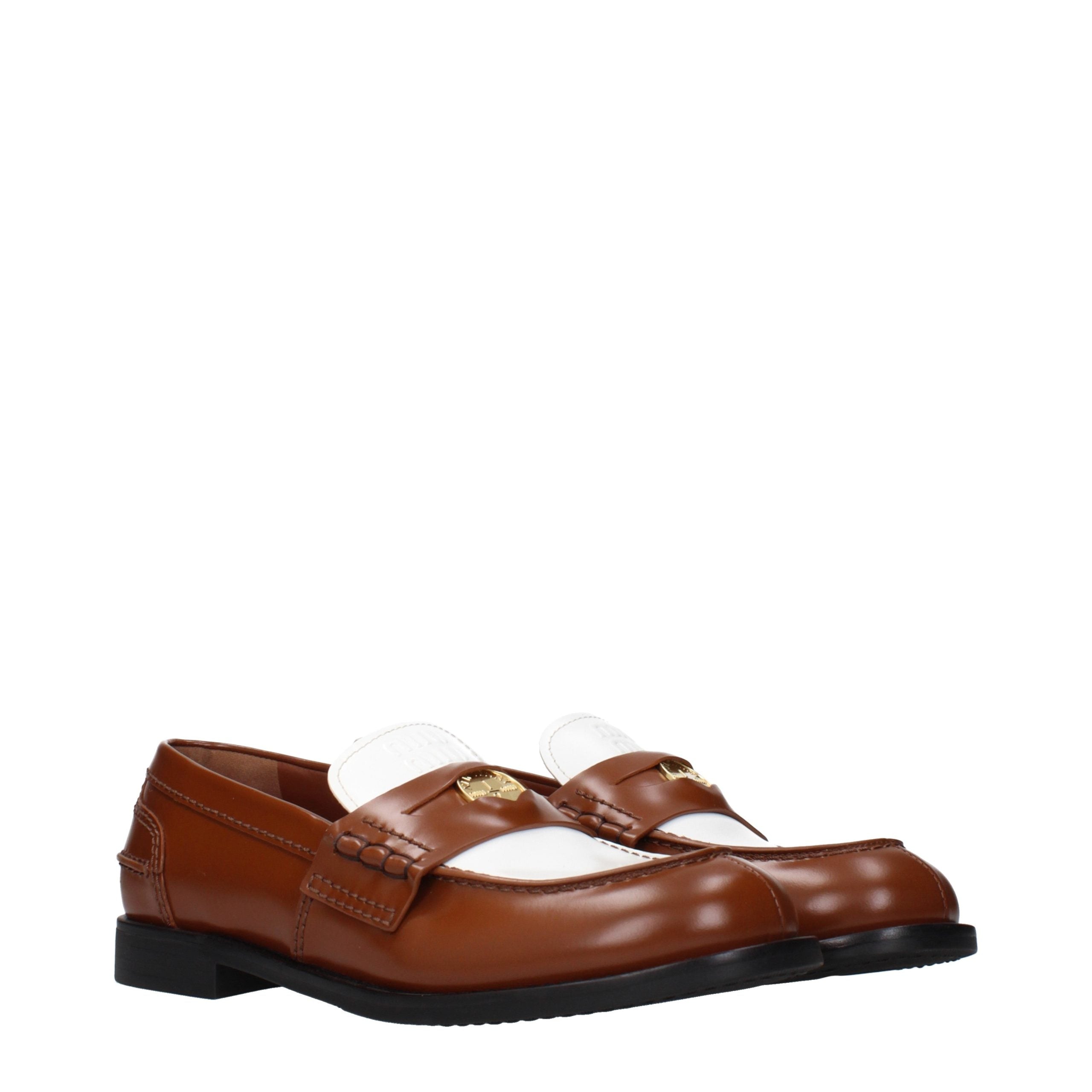 Miu Miu Brown Leather Slip-On Loafers