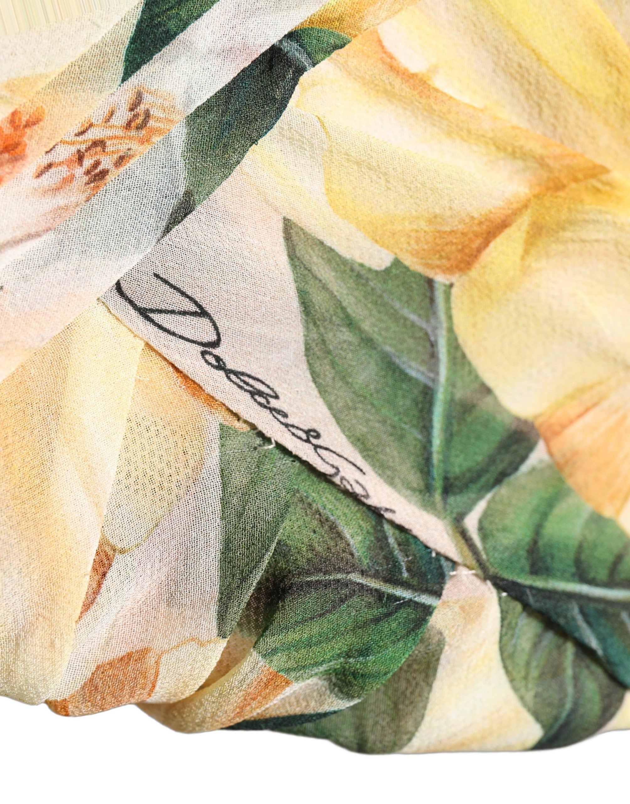 Dolce & Gabbana Yellow Floral Print Silk Pleated Maxi Dress