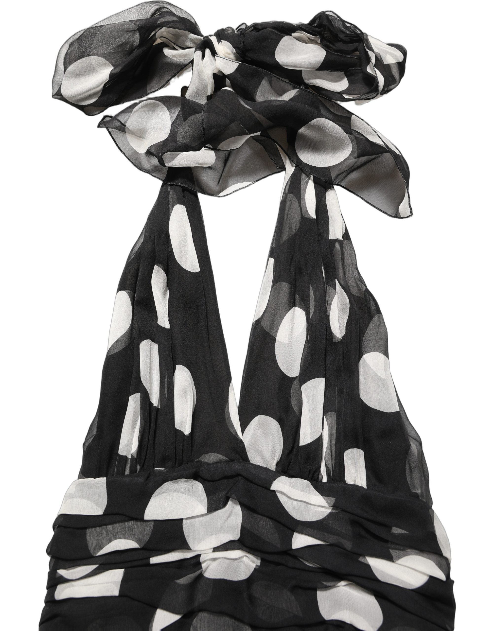 Dolce & Gabbana Black White Polka Dot Pleated Maxi Dress