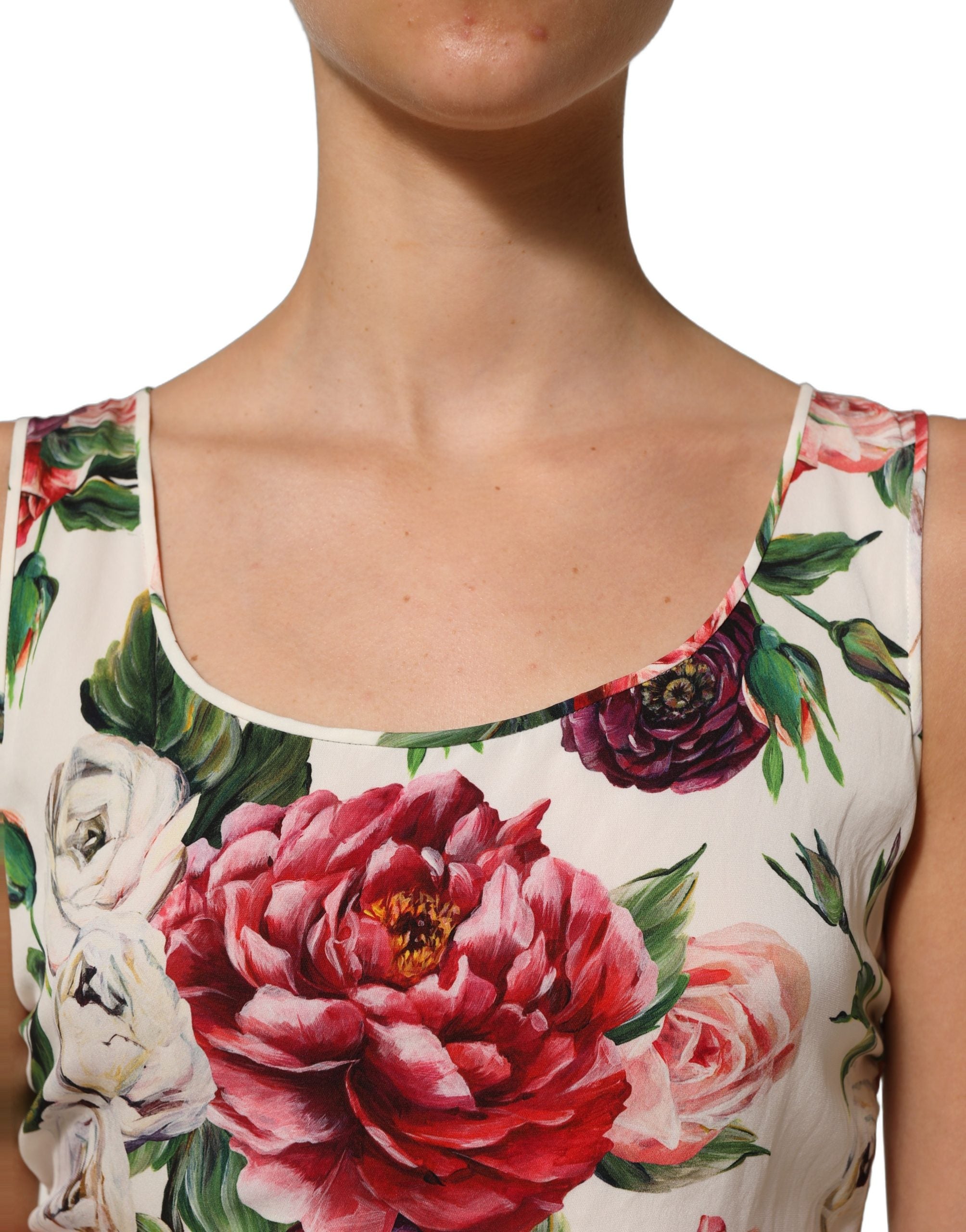 Dolce & Gabbana White Floral Sheath Sleeveless Mini Dress