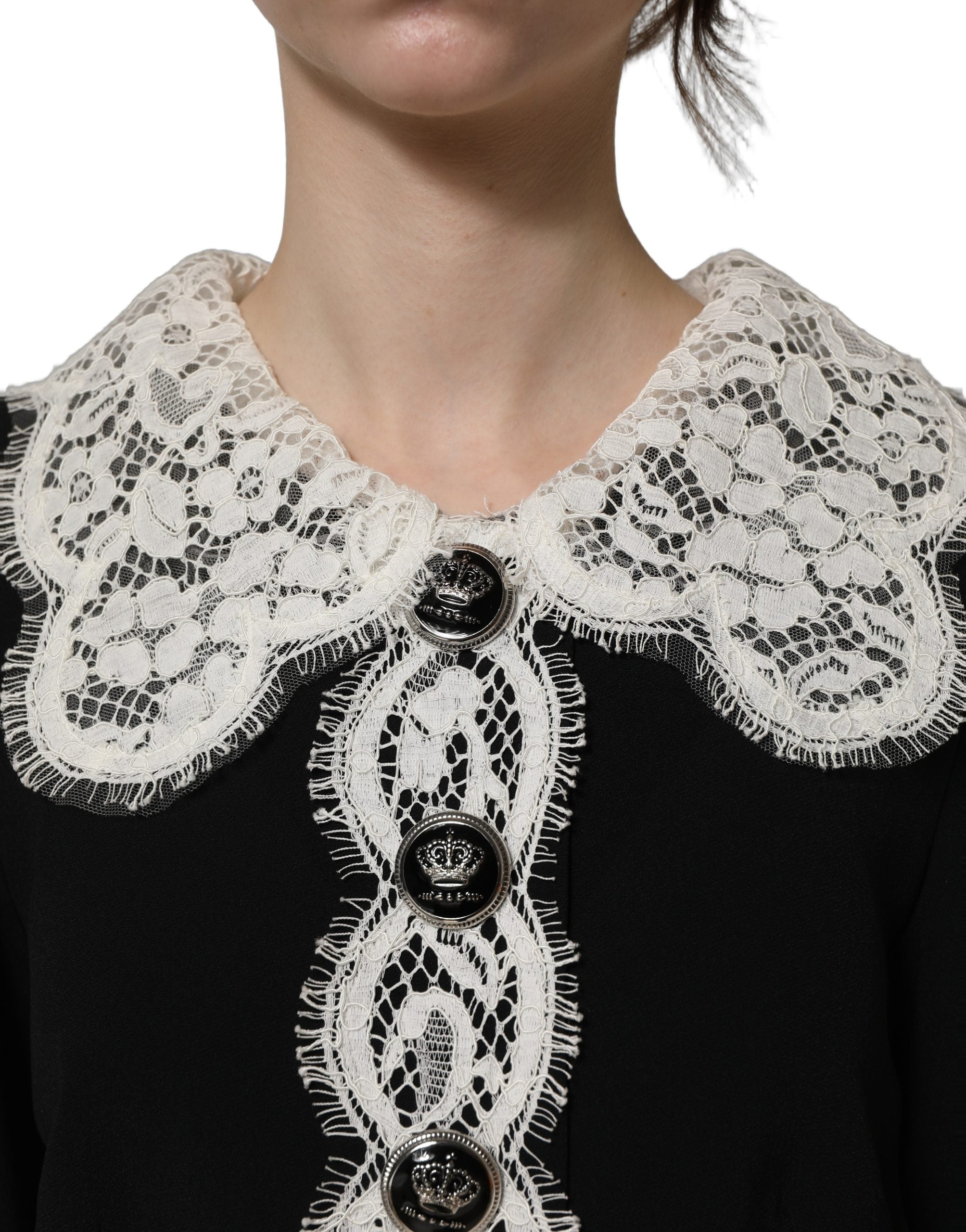 Dolce & Gabbana Black Lace Detailing Long Sleeves Midi Dress