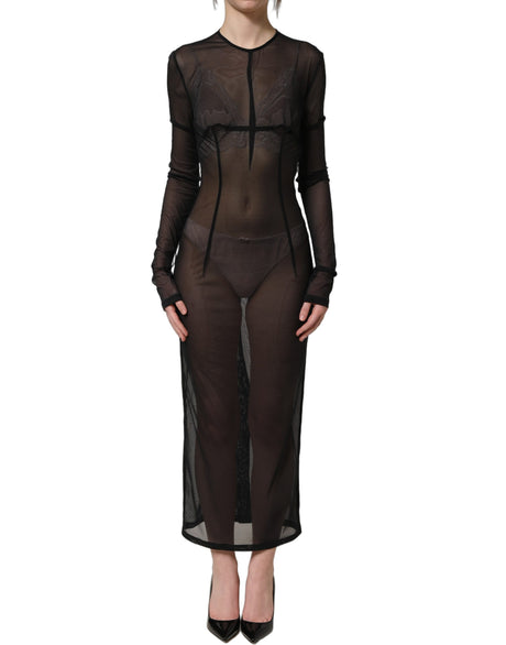 Dolce & Gabbana Black Long Sleeve Sheer Fitted Maxi Dress