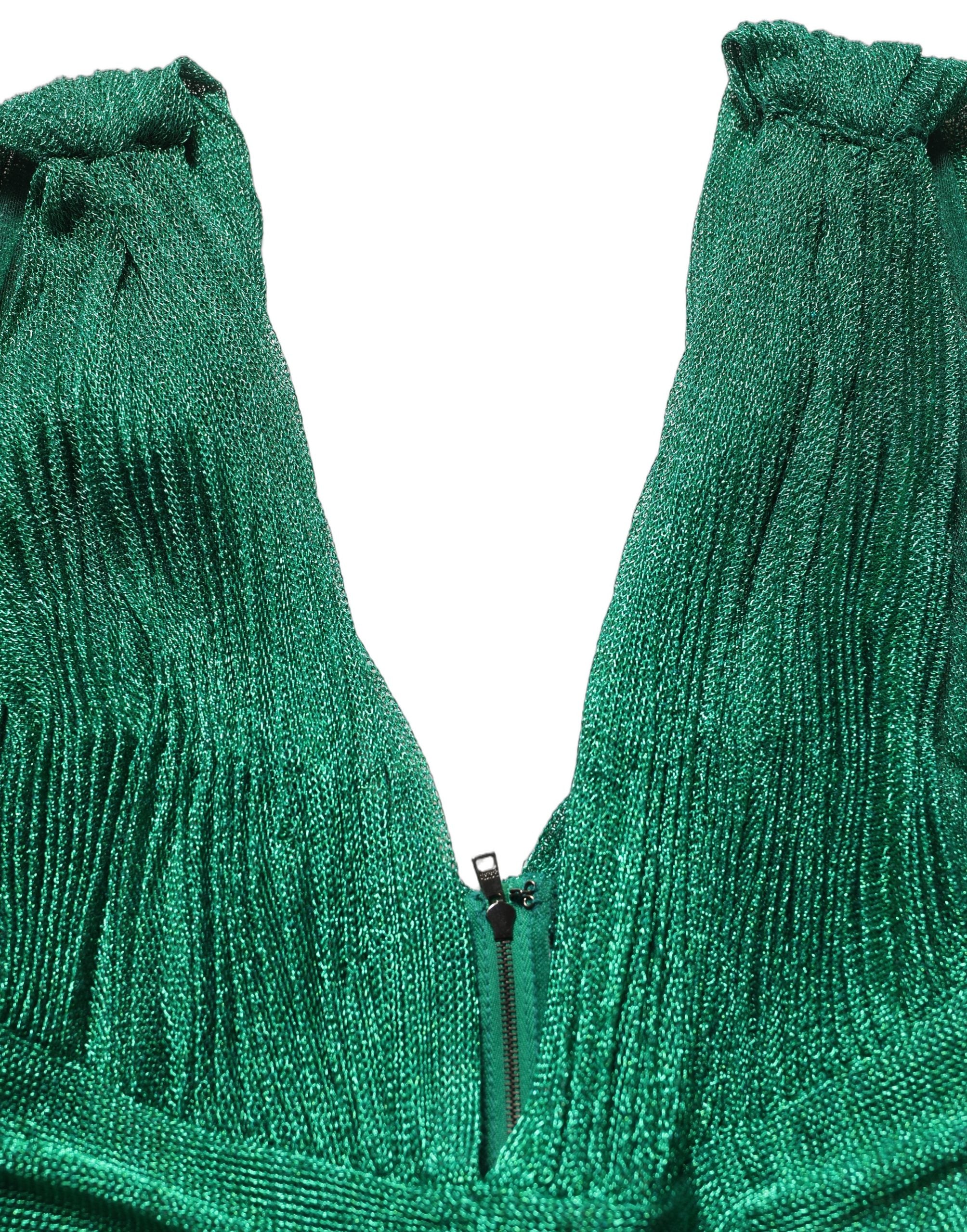 Dolce & Gabbana Emerald Green Plissé Evening Gown Dress