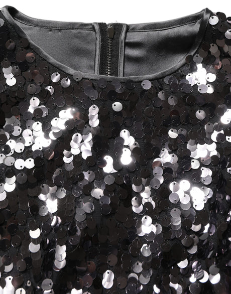 Dolce & Gabbana Black Sequined Long Sleeves Crop Blouse Top