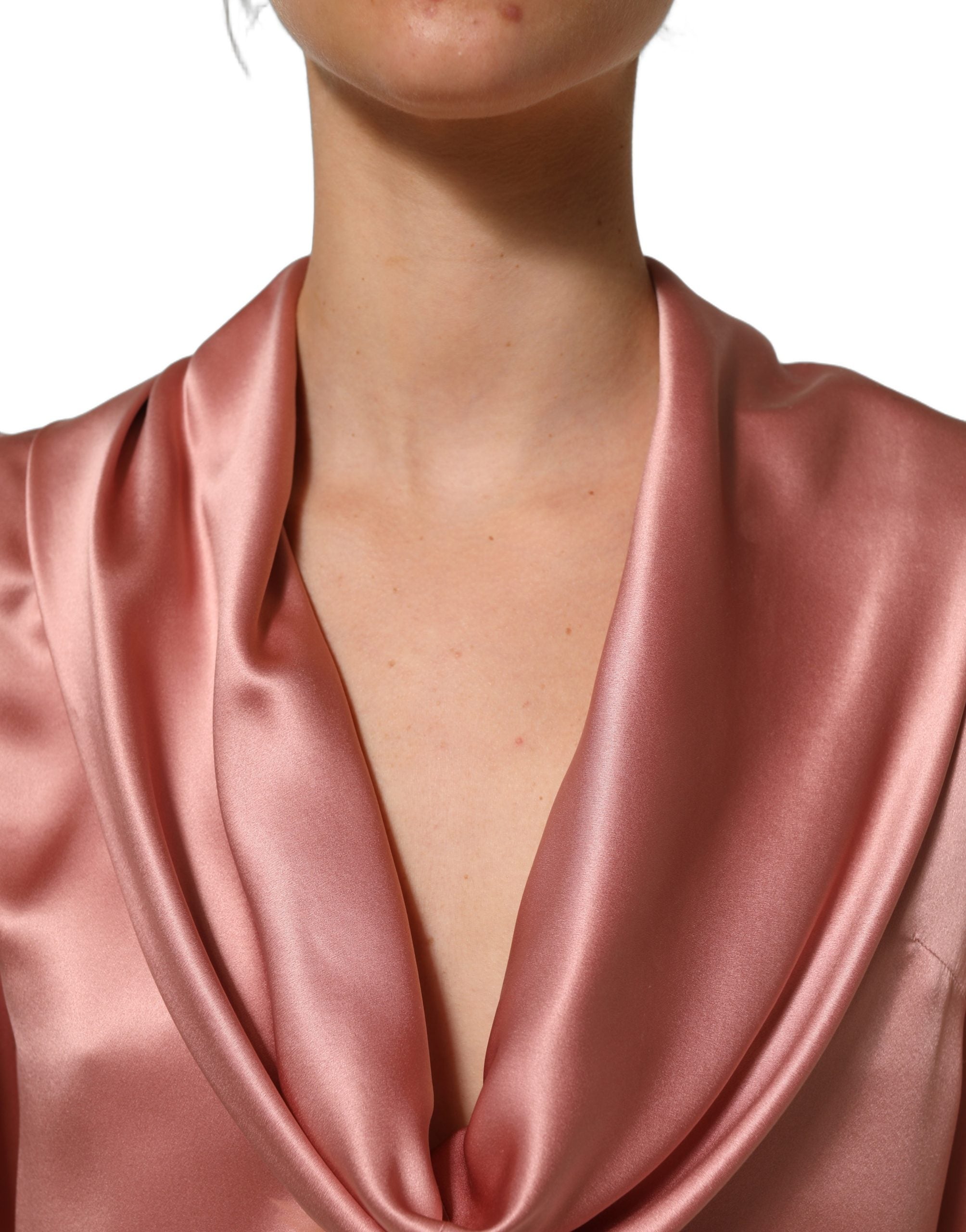 Dolce & Gabbana Pink Satin Silk V-neck Long Sleeves Blouse Top