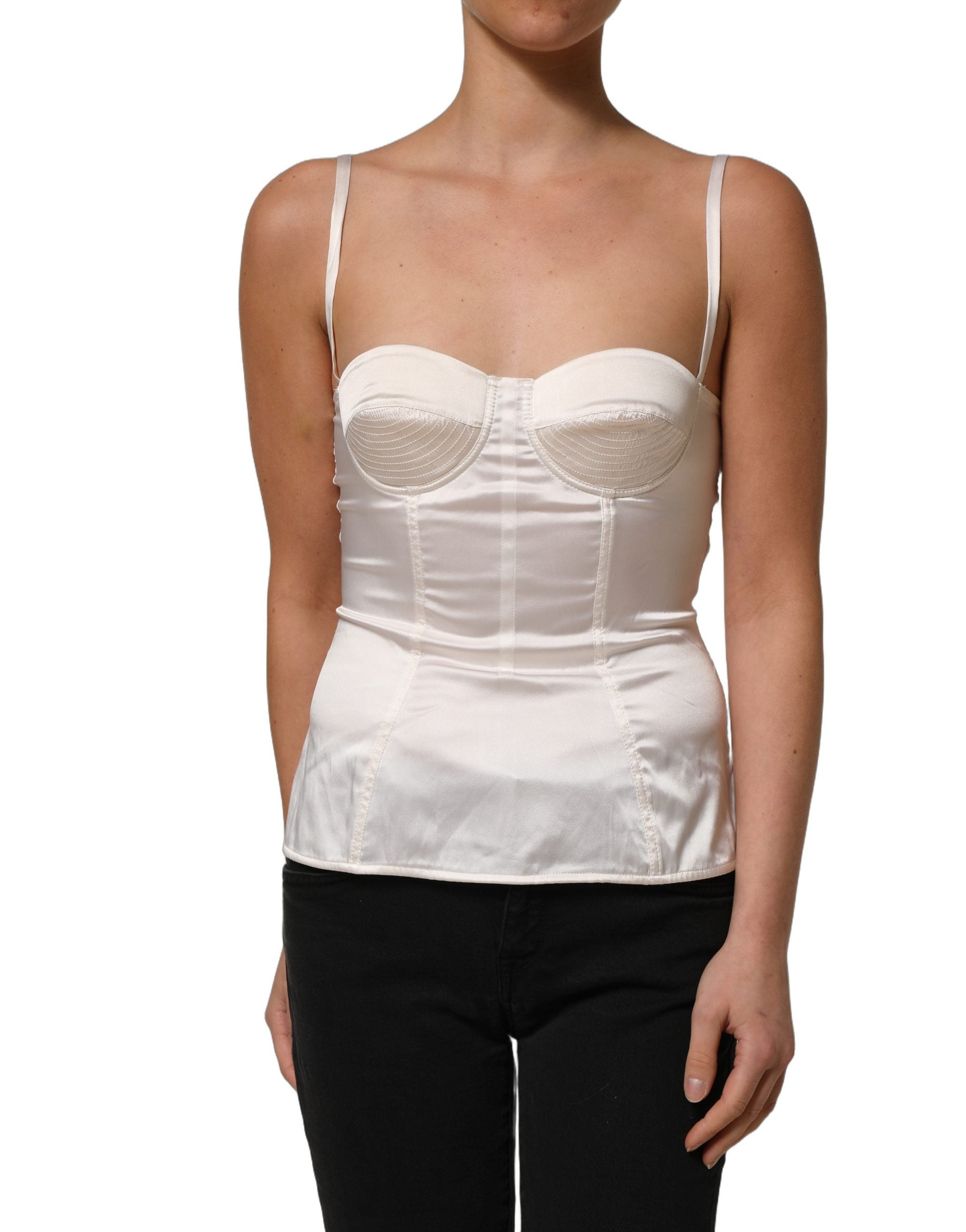 Dolce & Gabbana White Silk Satin Padded Bra Corset Style Top