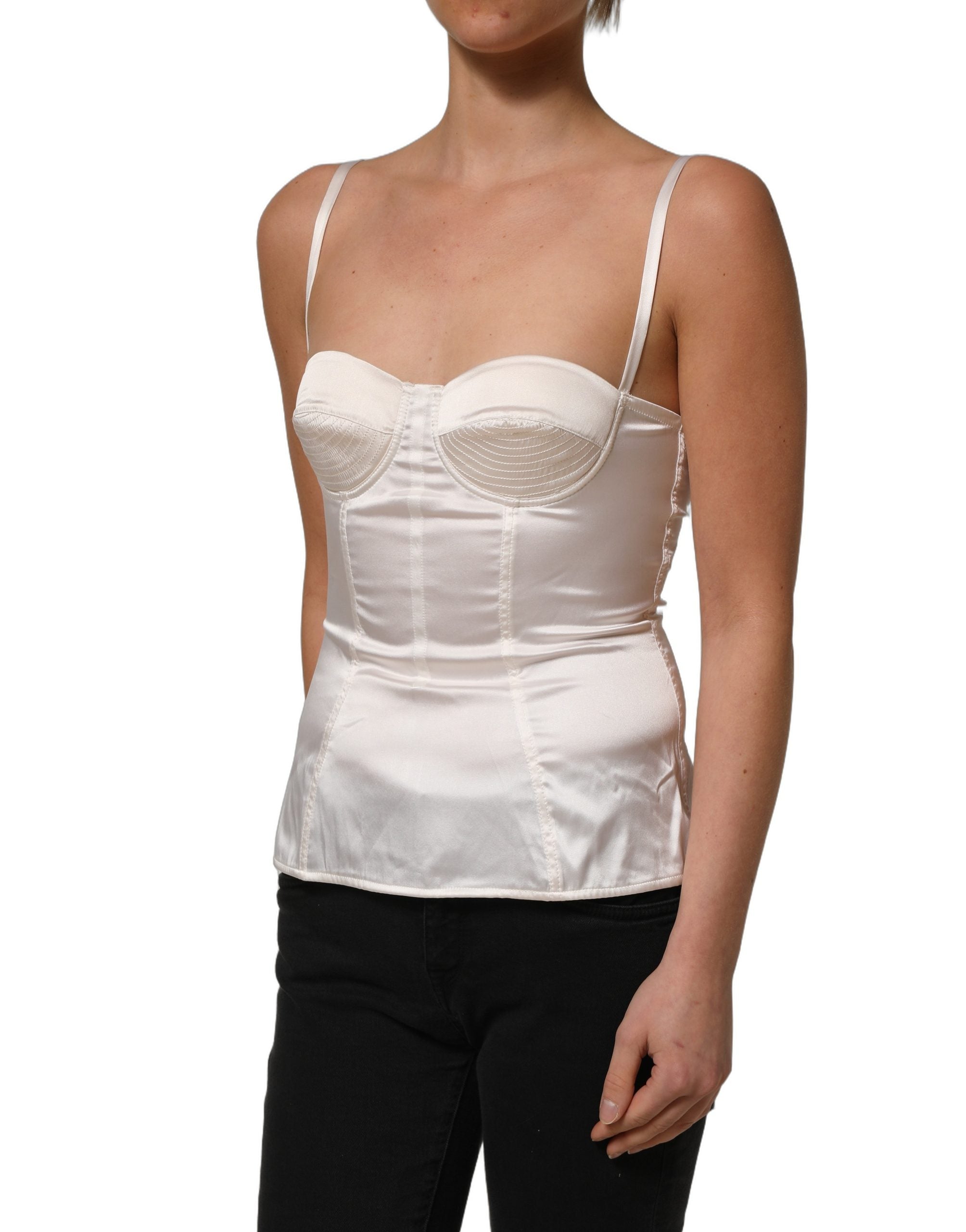 Dolce & Gabbana White Silk Satin Padded Bra Corset Style Top