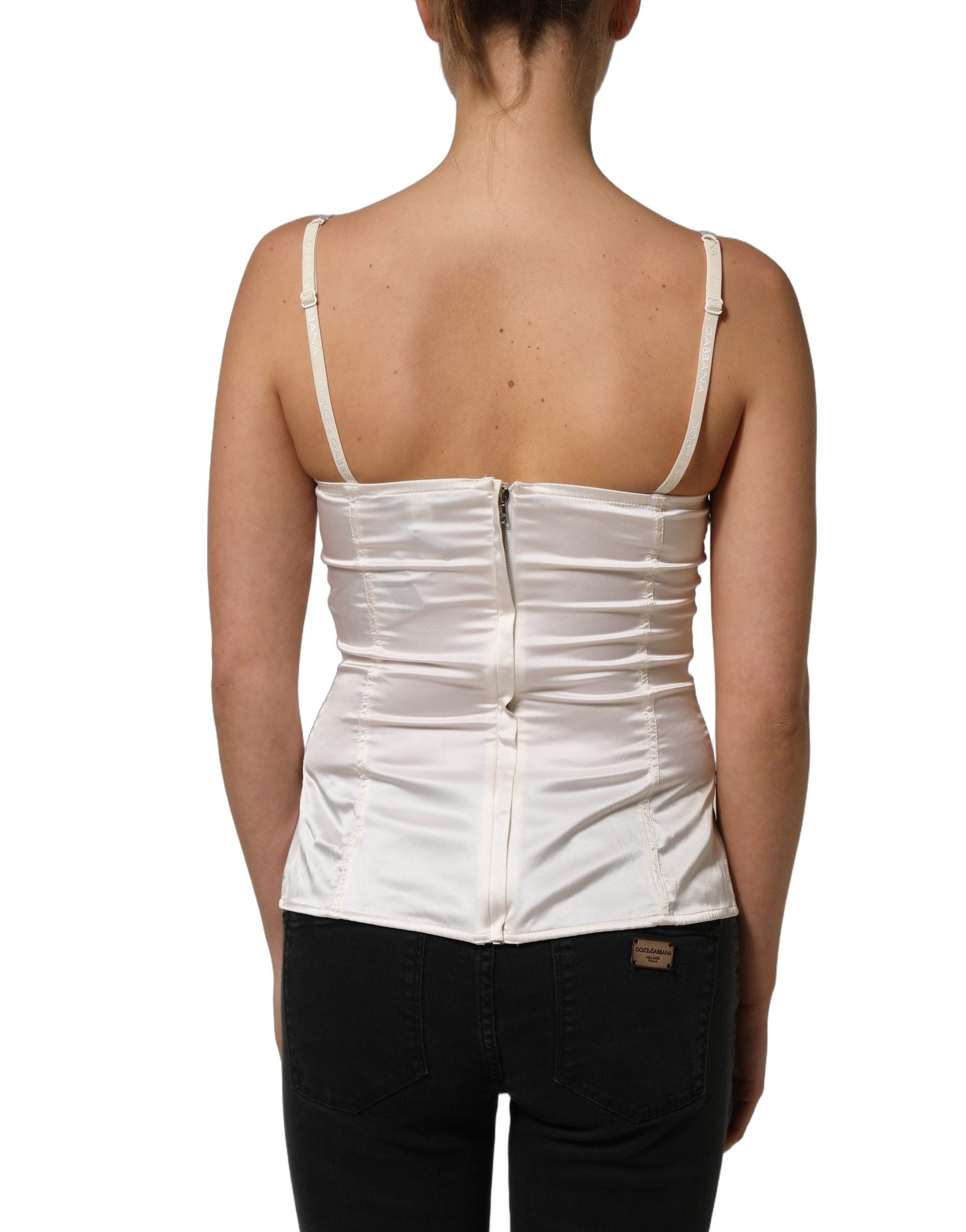 Dolce & Gabbana White Silk Satin Padded Bra Corset Style Top