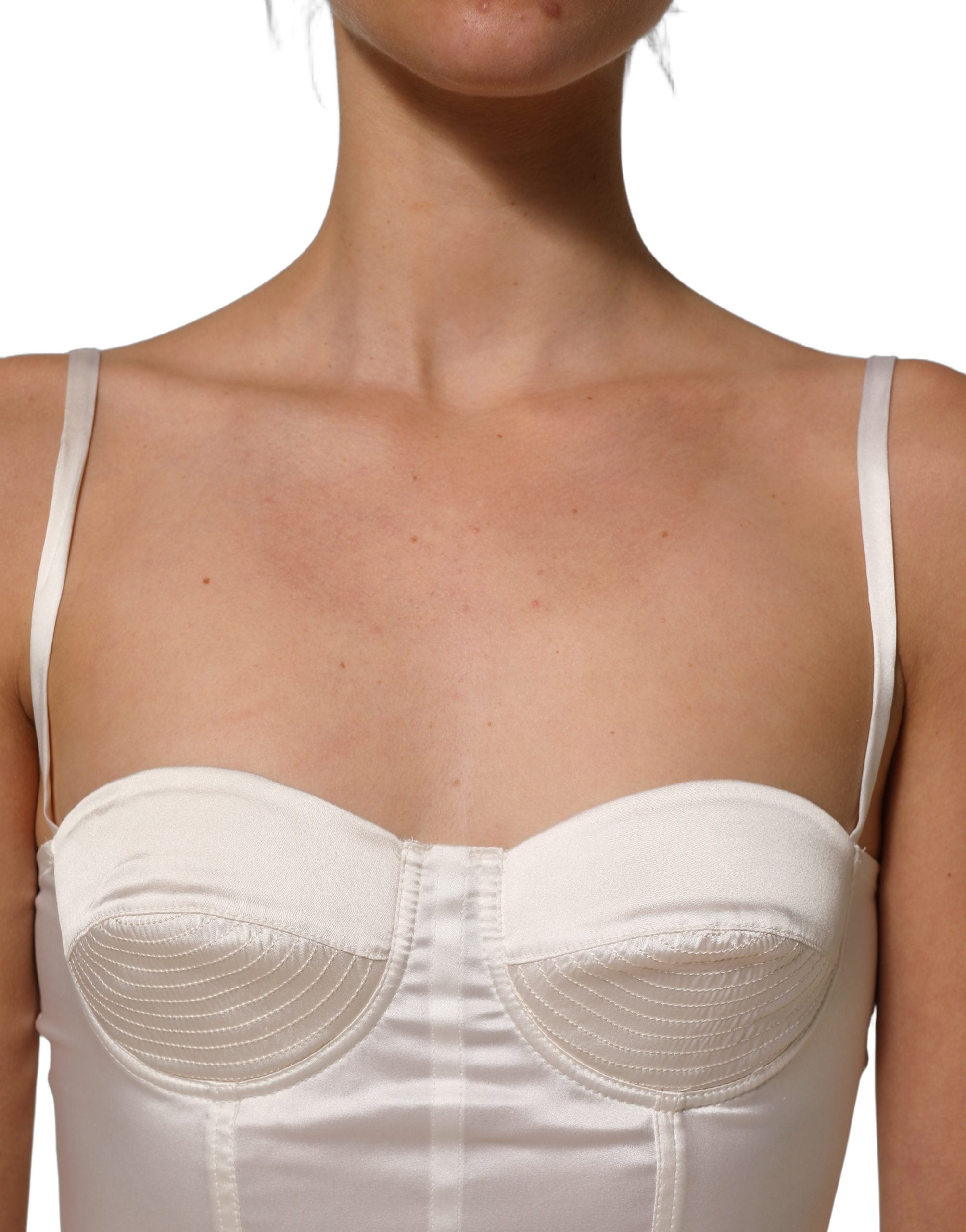 Dolce & Gabbana White Silk Satin Padded Bra Corset Style Top