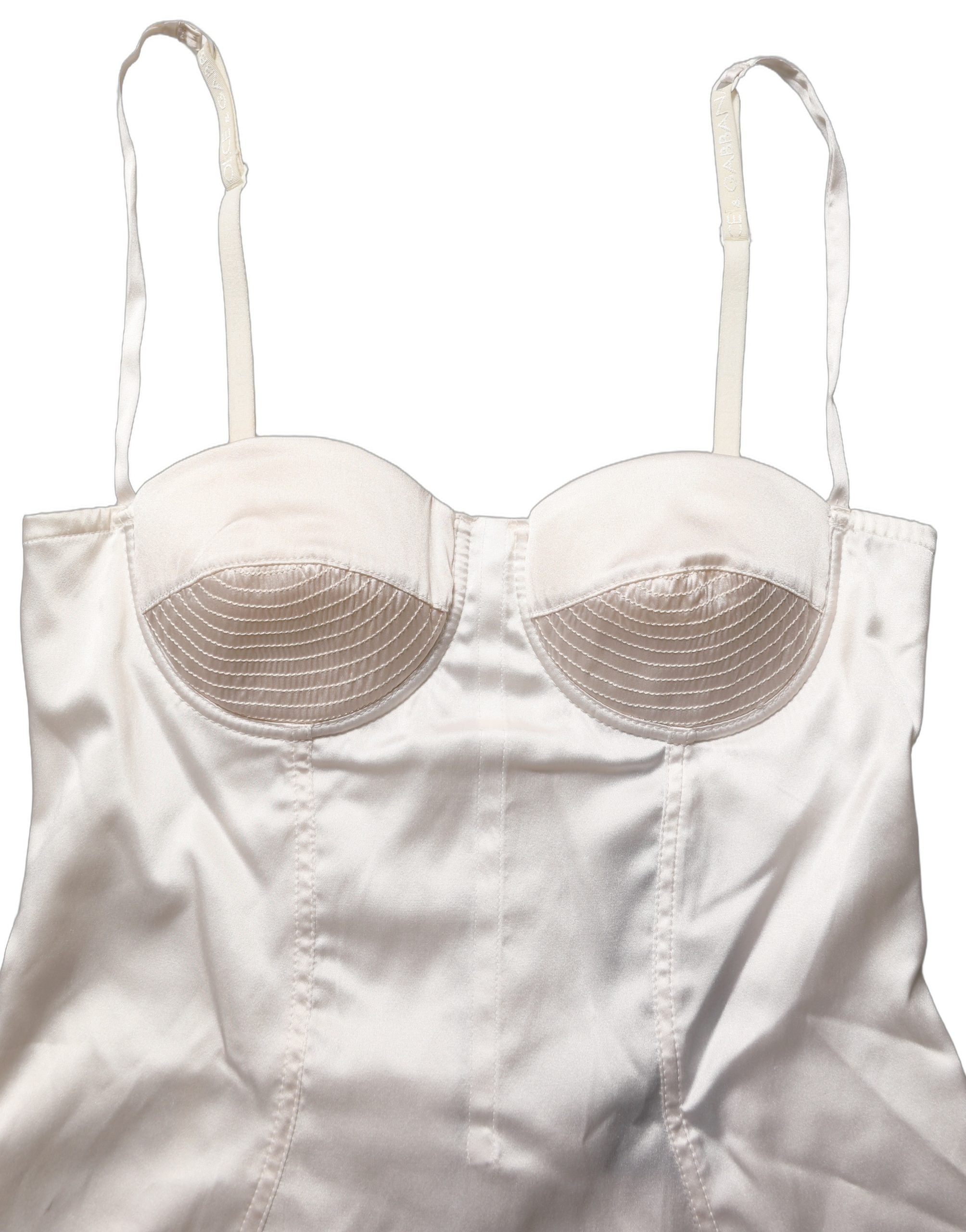 Dolce & Gabbana White Silk Satin Padded Bra Corset Style Top
