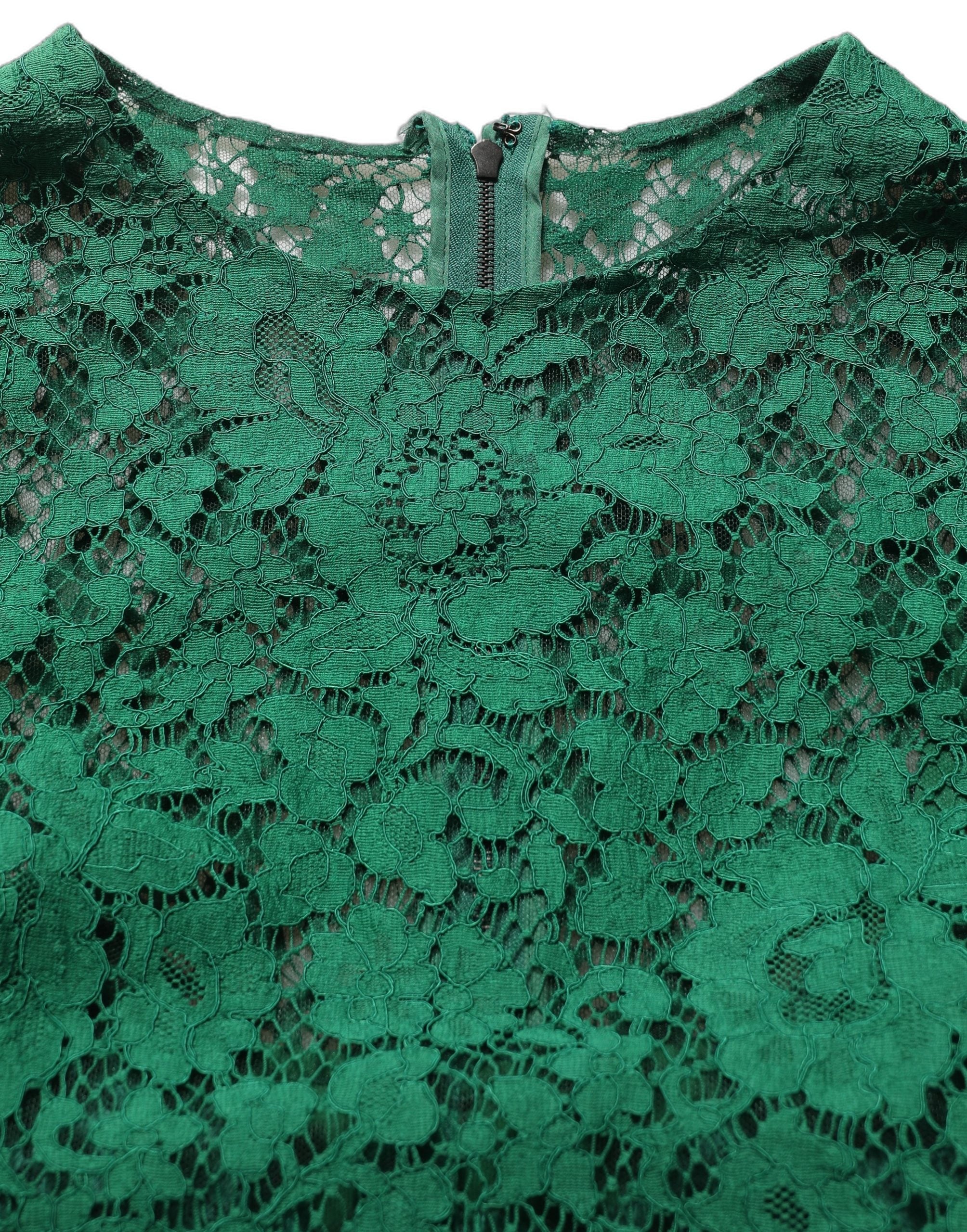Dolce & Gabbana Green Floral Lace Round Neck Blouse Top