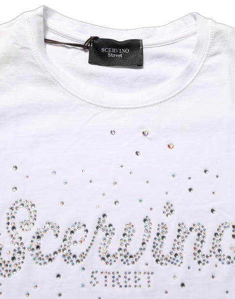 Scervino Street White Crew Neck Short Sleeves Embellished T-shirt