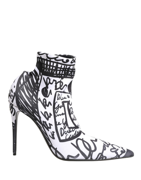 Dolce & Gabbana White Graffiti Stretch Ankle Boots Shoes