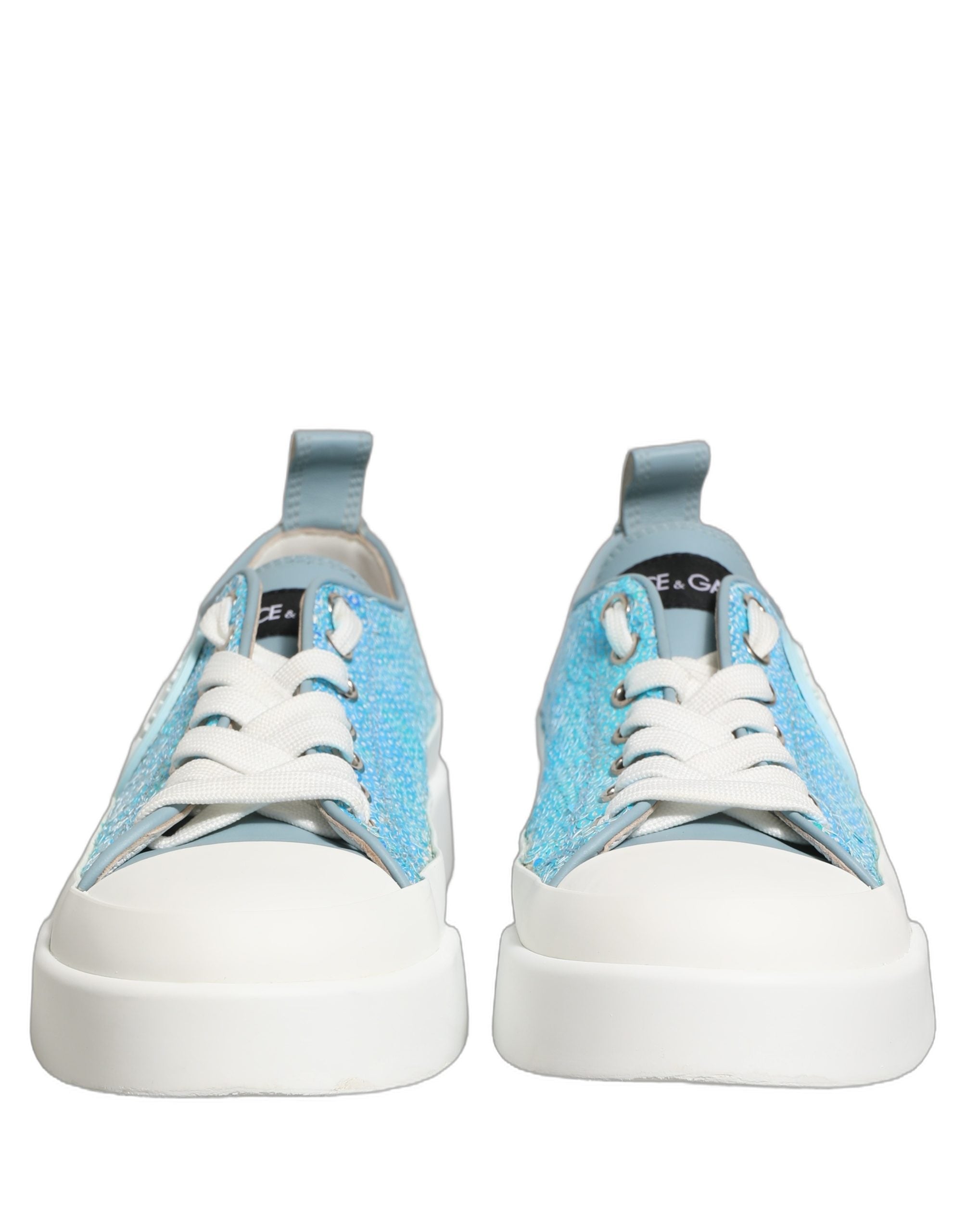 Dolce & Gabbana Blue White Sequin Logo Low Top Sneakers Shoes