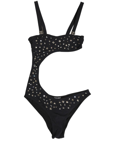 Dolce & Gabbana Black Embellished Cutout Bandeau One Piece Swimwear