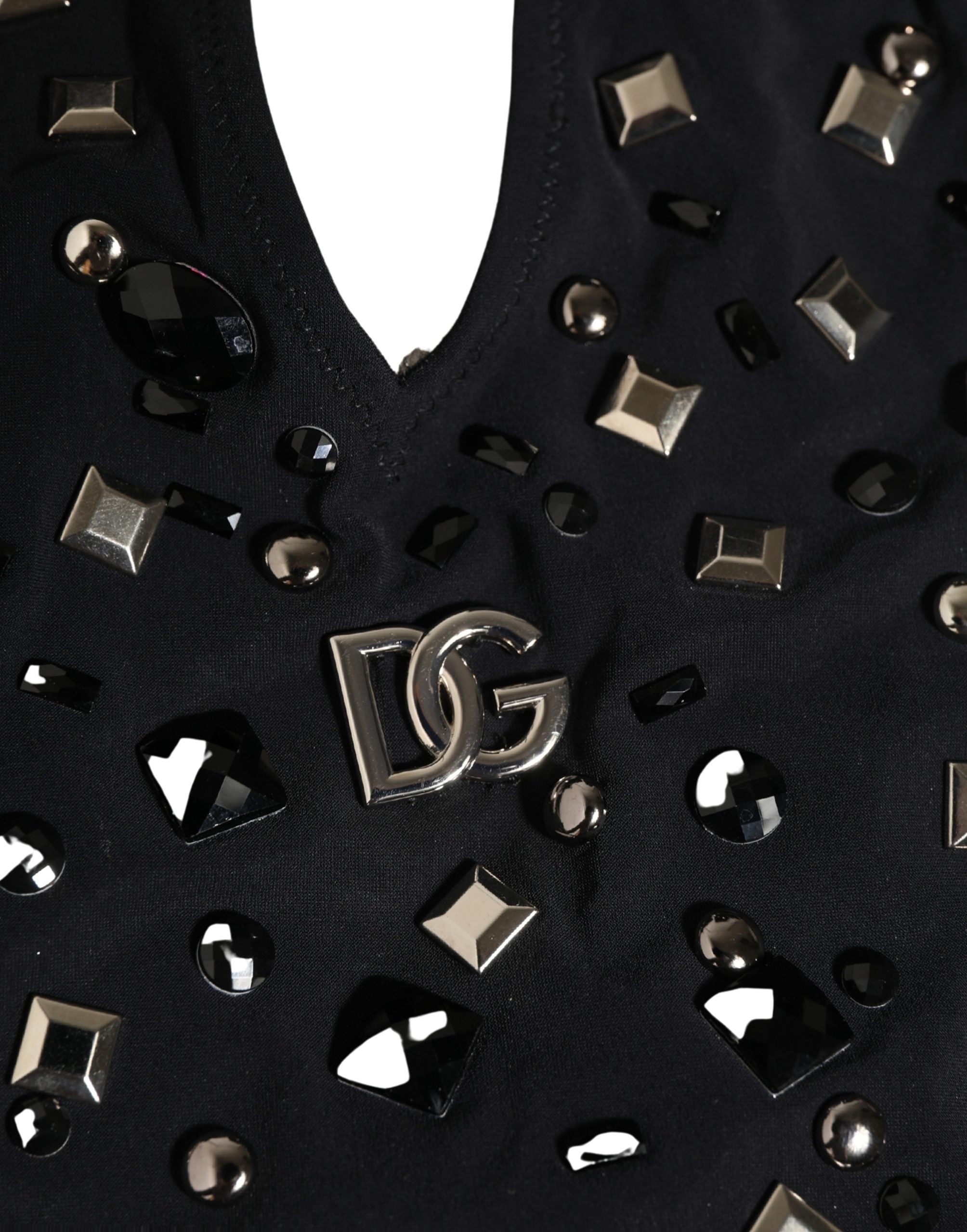 Dolce & Gabbana Black Logo Embellished Cutout One Piece Swimwear