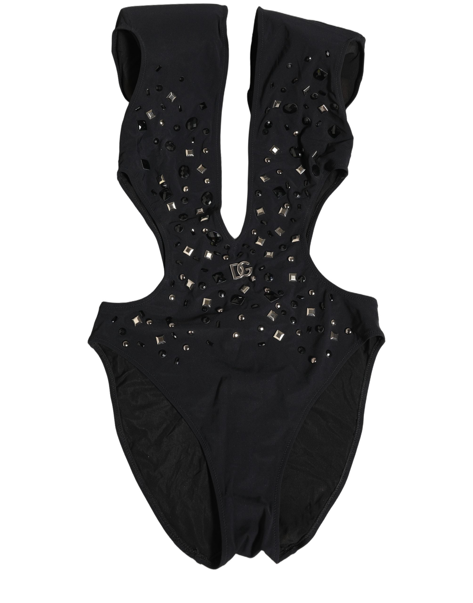 Dolce & Gabbana Black Logo Embellished Cutout One Piece Swimwear