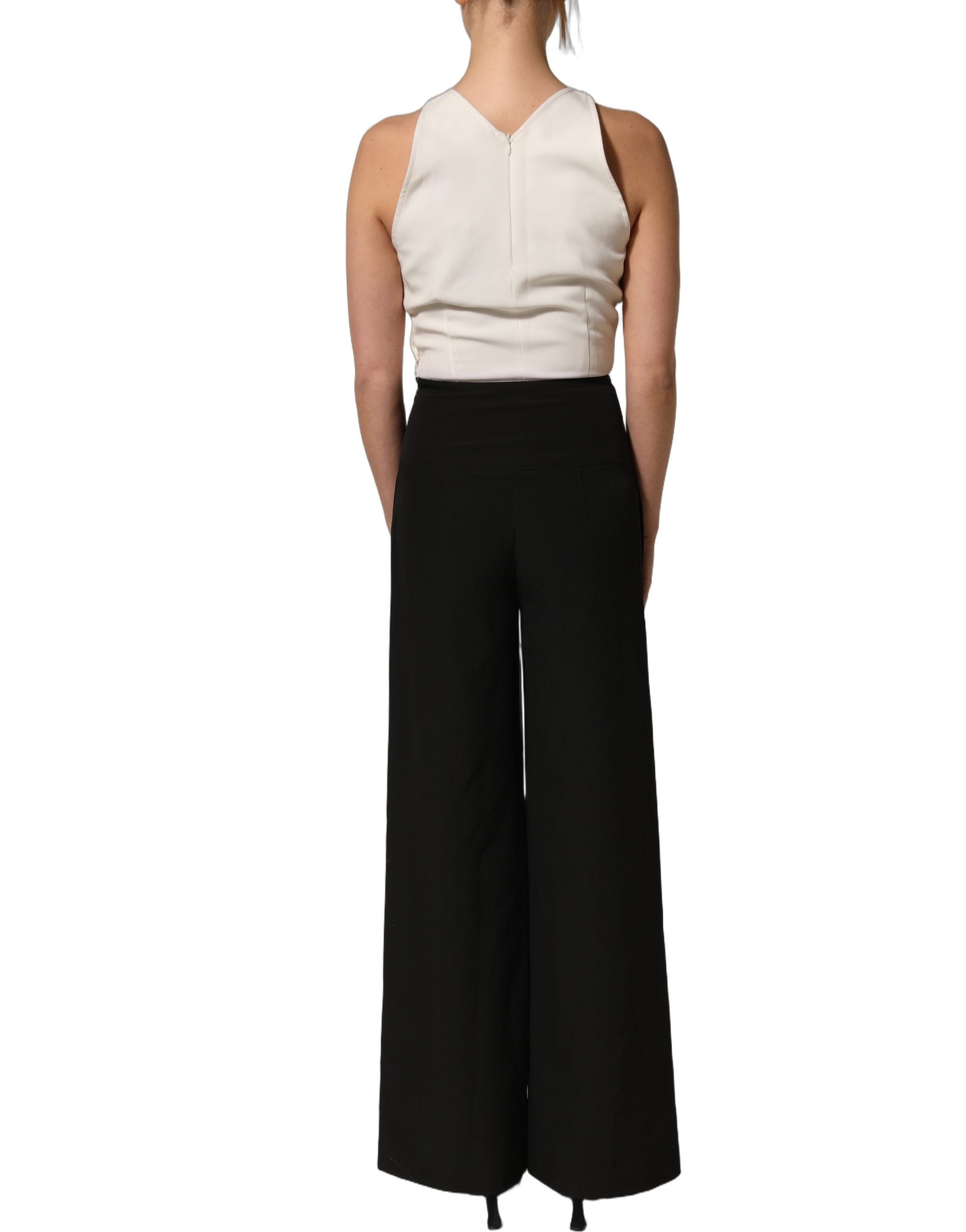 Atos Lombardini White Black Plunging Neck Sleeveless Bodysuit Dress