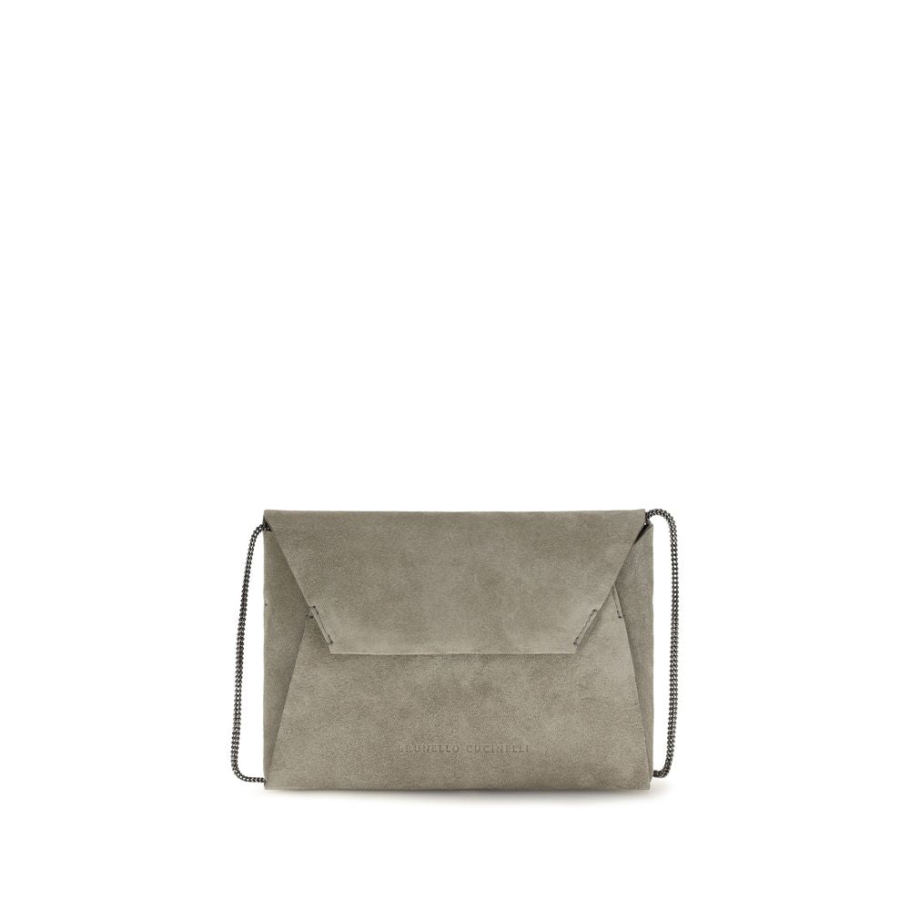 Brunello Cucinelli Gray Calf Leather Bos Taurus Shoulder Bag