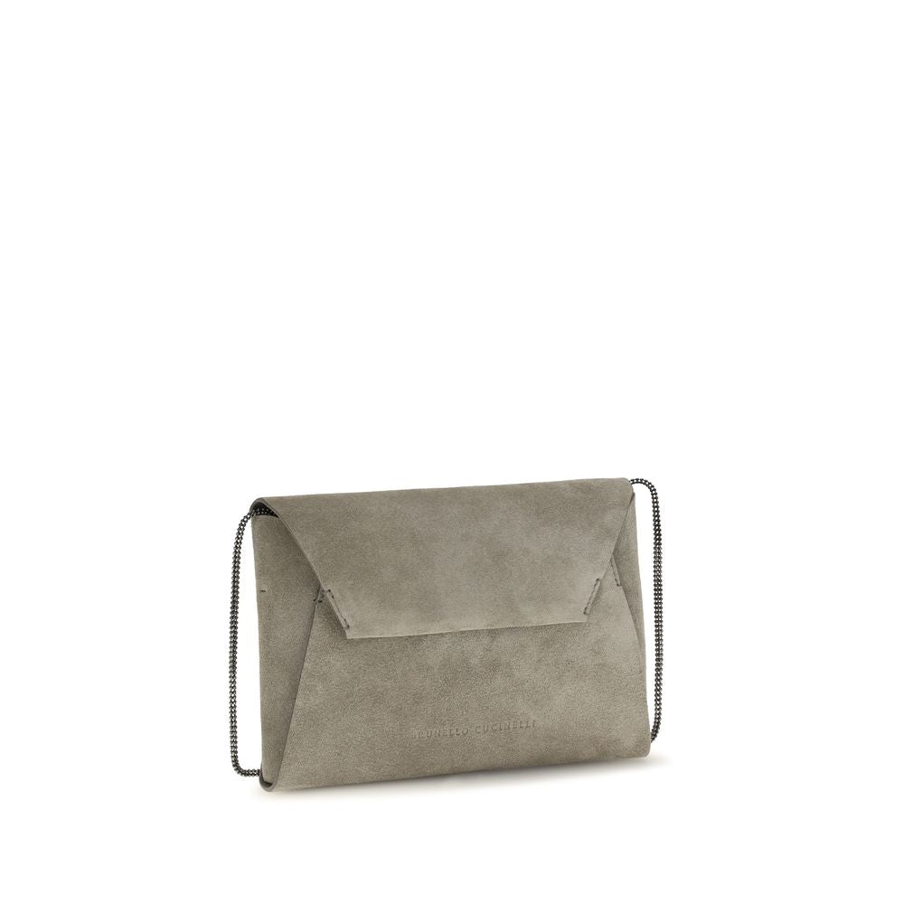 Brunello Cucinelli Gray Calf Leather Bos Taurus Shoulder Bag