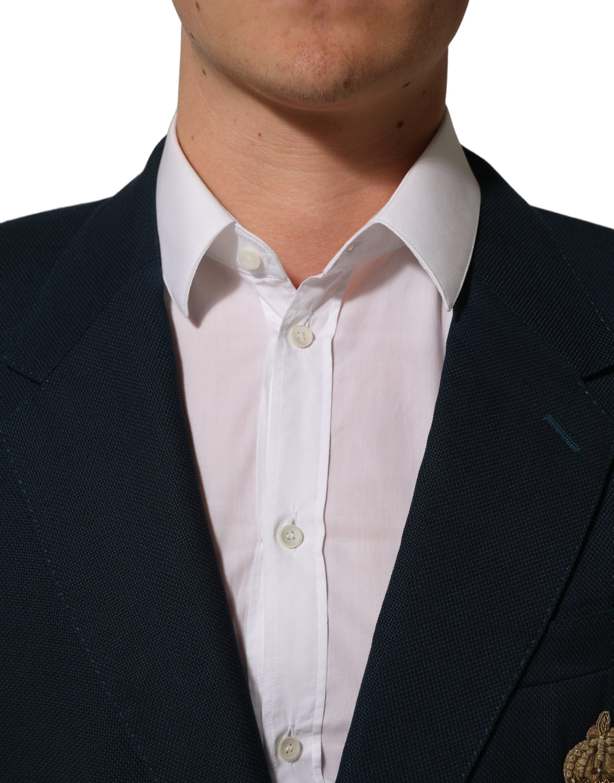 Dolce & Gabbana Blue Wool Logo Single Breasted Coat Jacket
