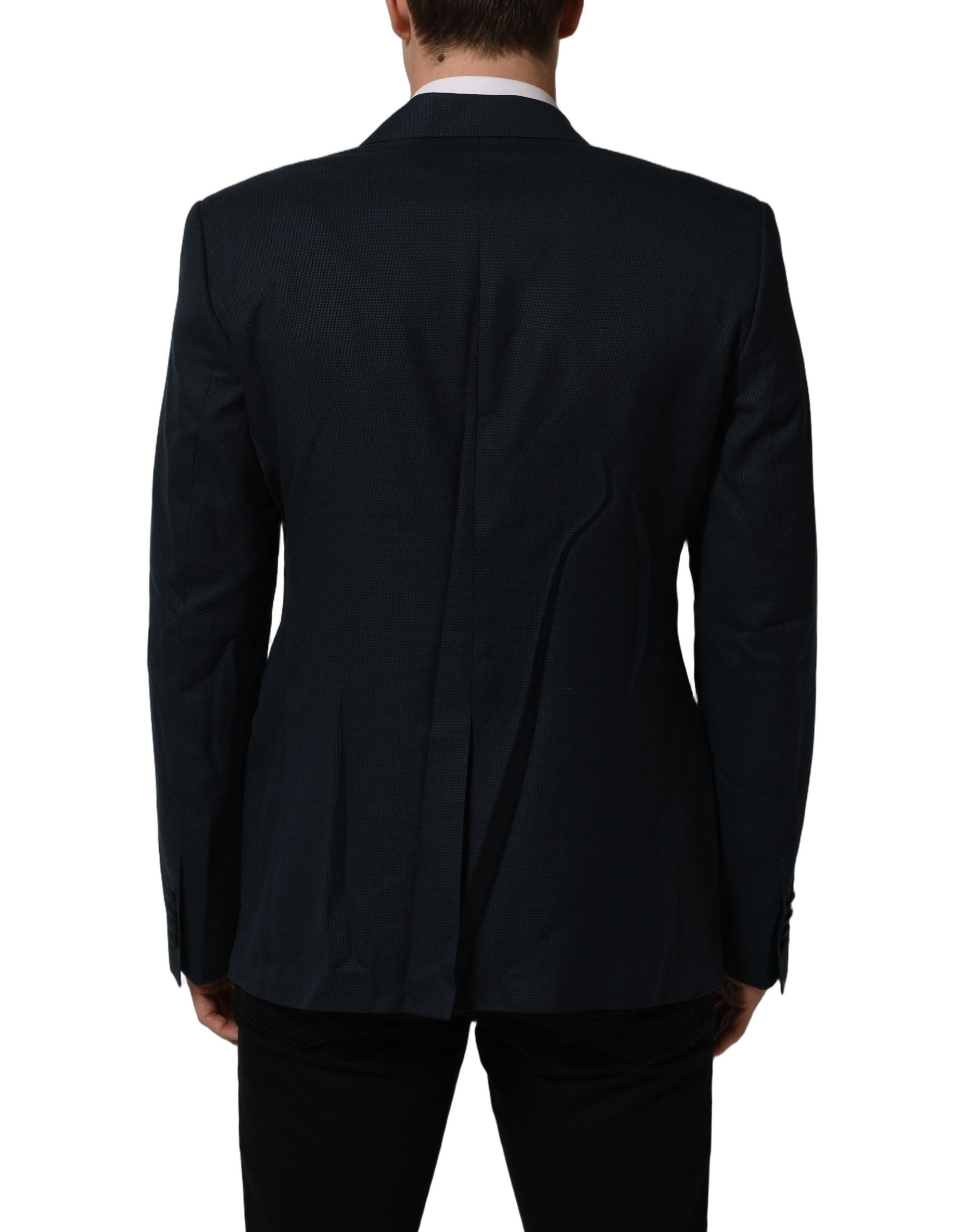Dolce & Gabbana Blue Wool Logo Single Breasted Coat Jacket