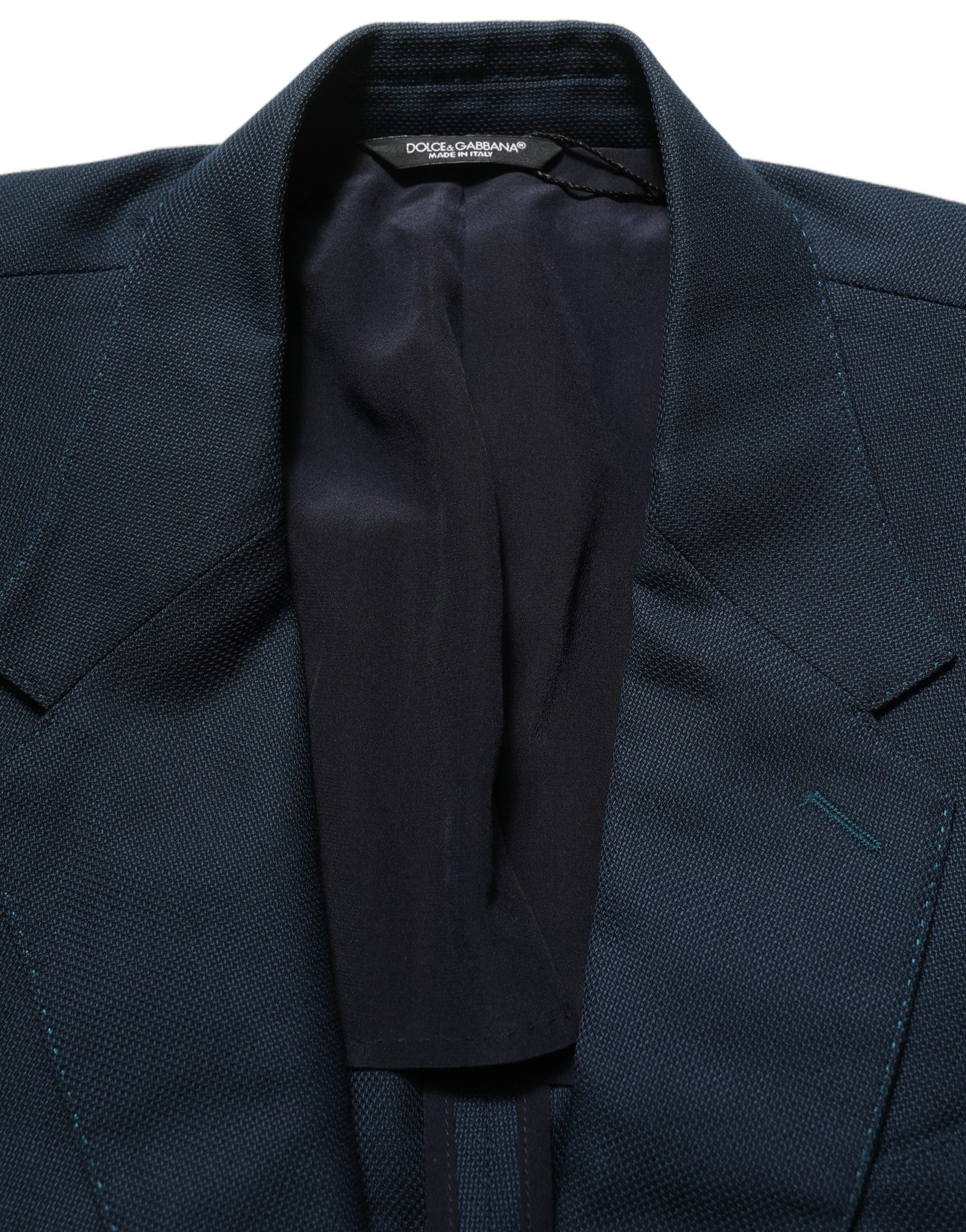 Dolce & Gabbana Blue Wool Logo Single Breasted Coat Jacket