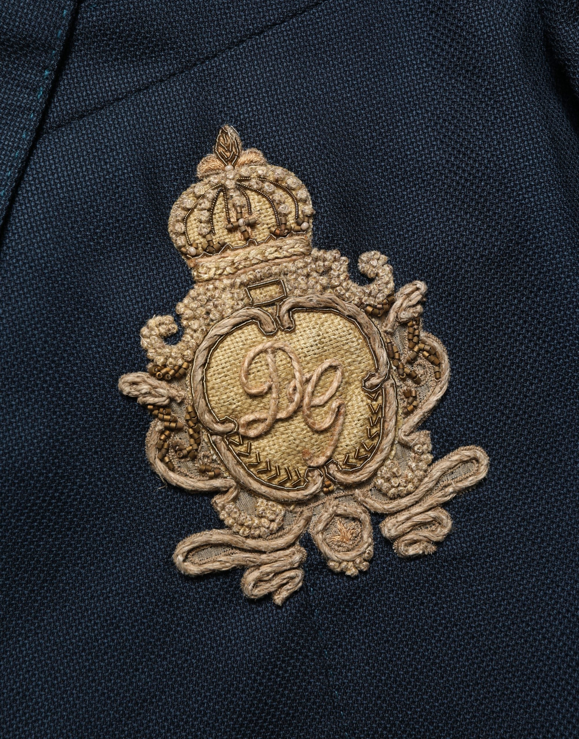 Dolce & Gabbana Blue Wool Logo Single Breasted Coat Jacket