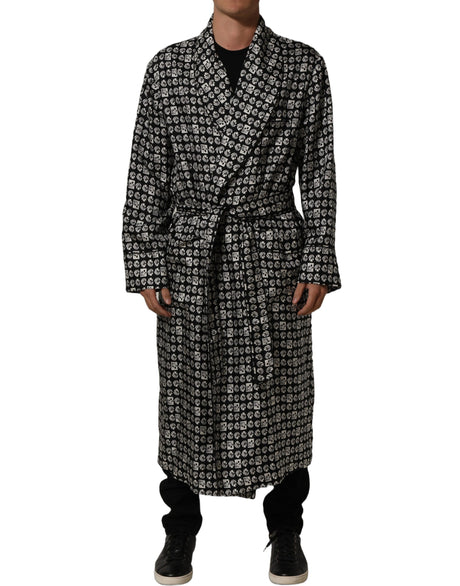 Dolce & Gabbana Black White Silk Men Wrap Robe Coat Jacket
