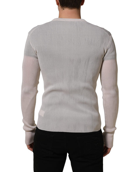 Dolce & Gabbana White Silk Crew Neck Men Pullover Sweater