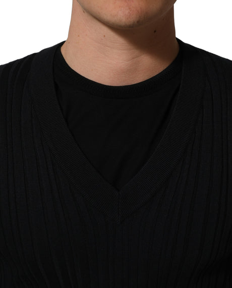 Dolce & Gabbana Black Silk Blend V-neck Pullover Men Sweater