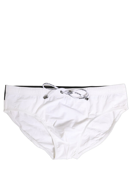 Dolce & Gabbana White Stretch Drawstring Swim Brief Swimwear