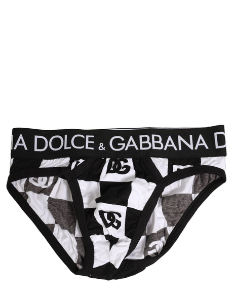 Dolce & Gabbana Black White Logo Checkered Midi Brief Underwear