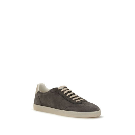 Brunello Cucinelli Gray Calf Leather Bos Taurus Low Top Sneakers