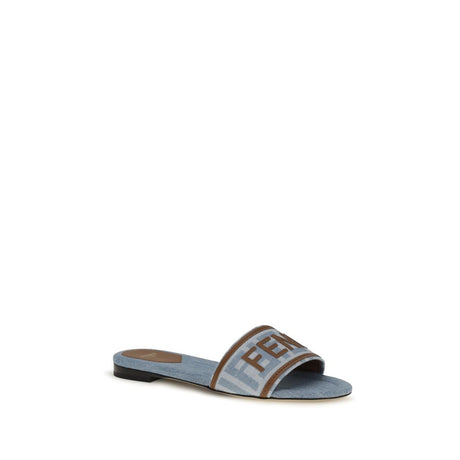 Fendi Blue Cotton Flat Sandals