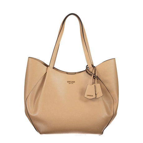 Guess Jeans Beige Polyurethane Women's Bag with Shoulder Handles