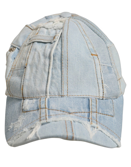 Dolce & Gabbana Men Blue Patchwork Cotton Denim Baseball Cap Hat